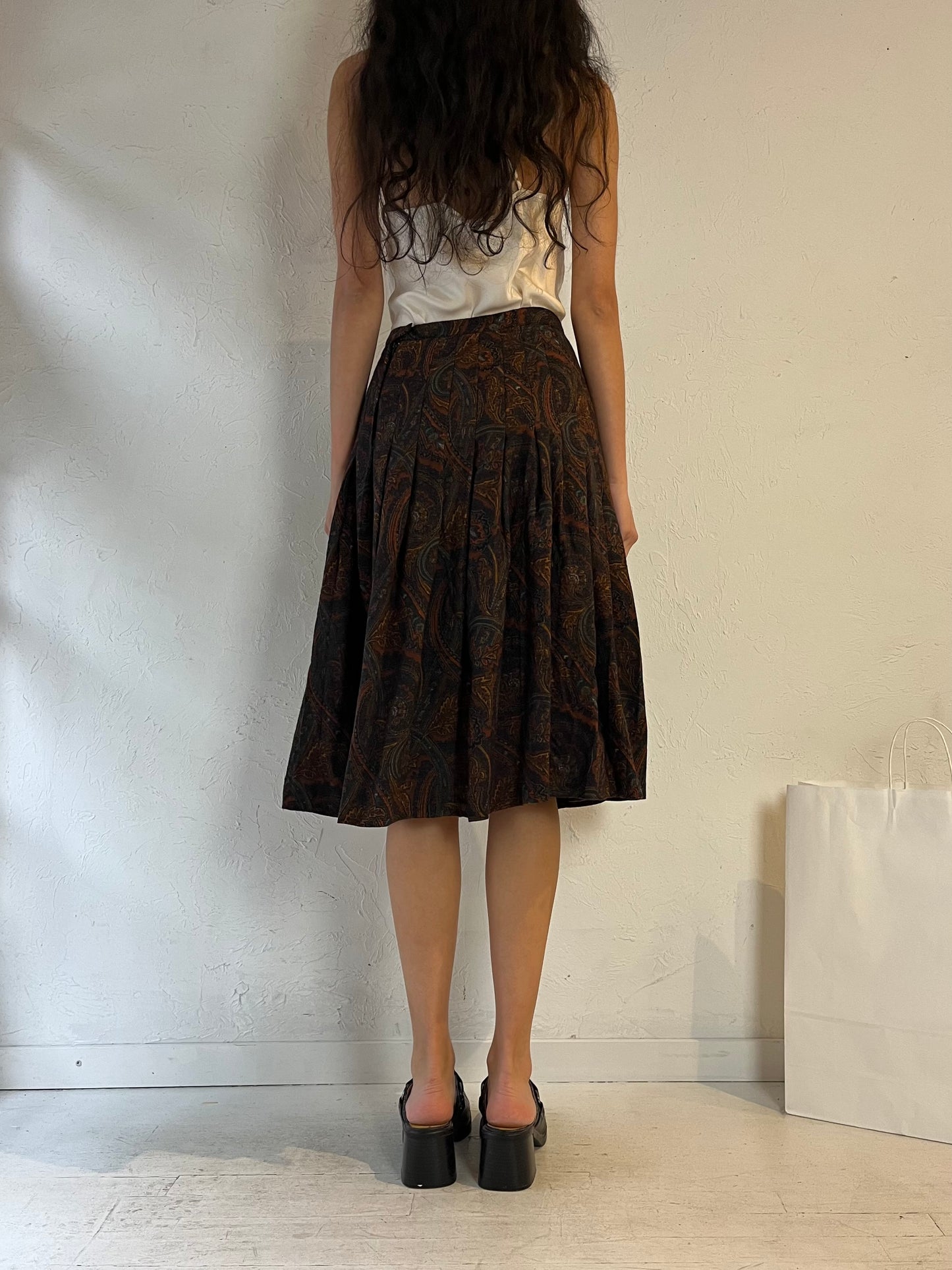 80s ‘Pisanti’ Brown Paisley Pleated Skirt / Small