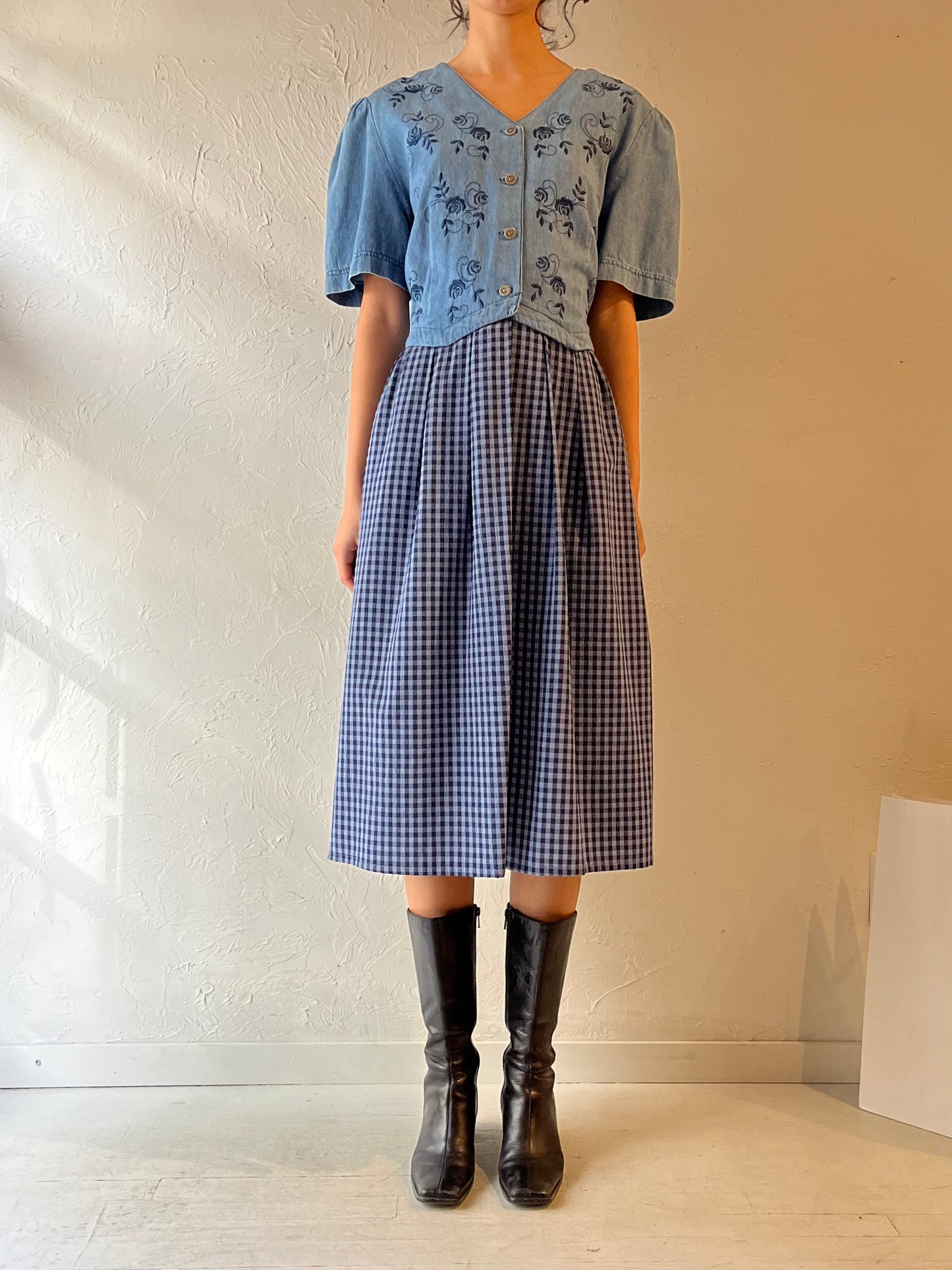 90s ‘Plaza South’ Denim Midi Dress / XL