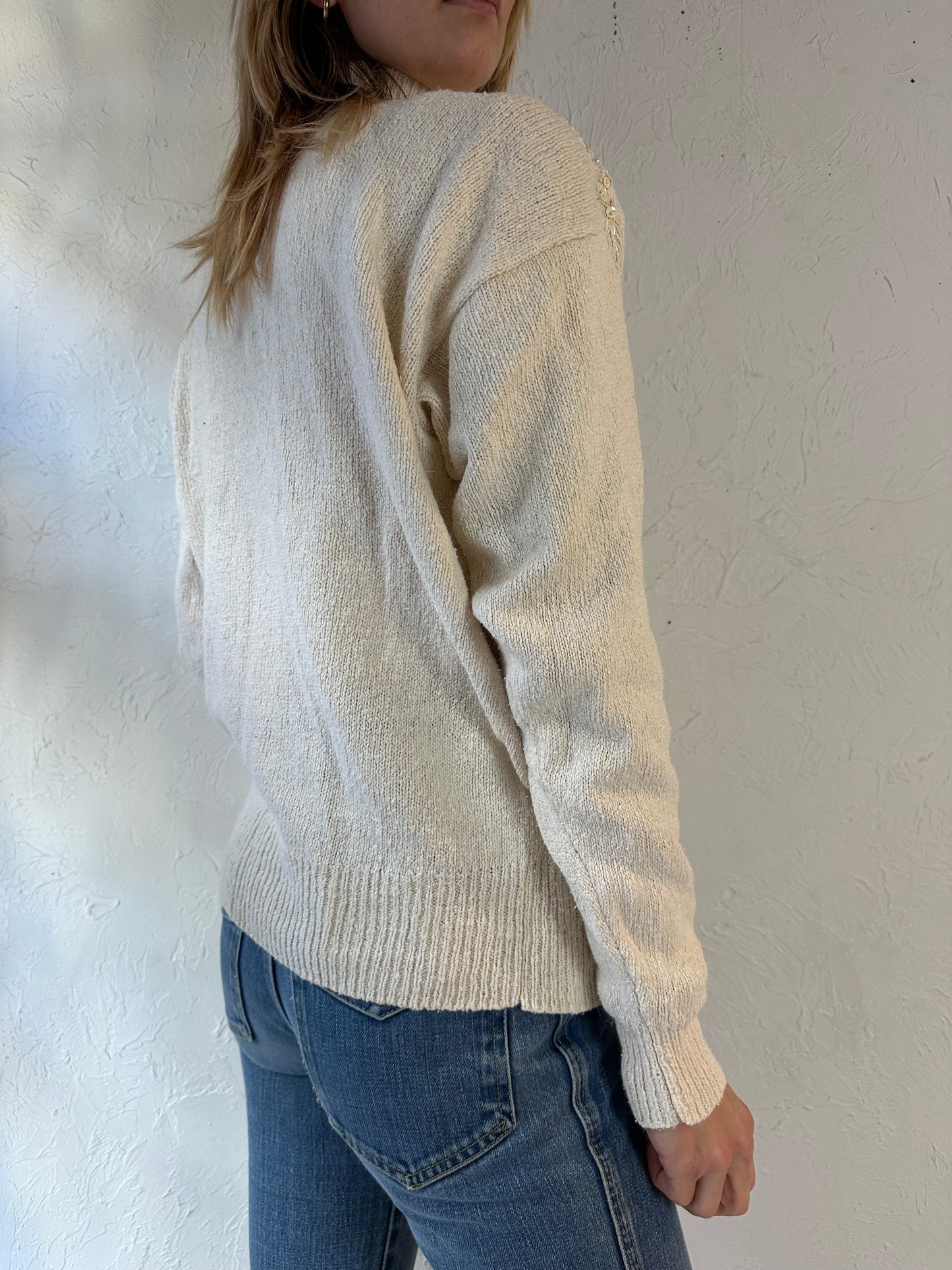 90s 'SK & Company' Silk Angora Beaded Sweater / Medium