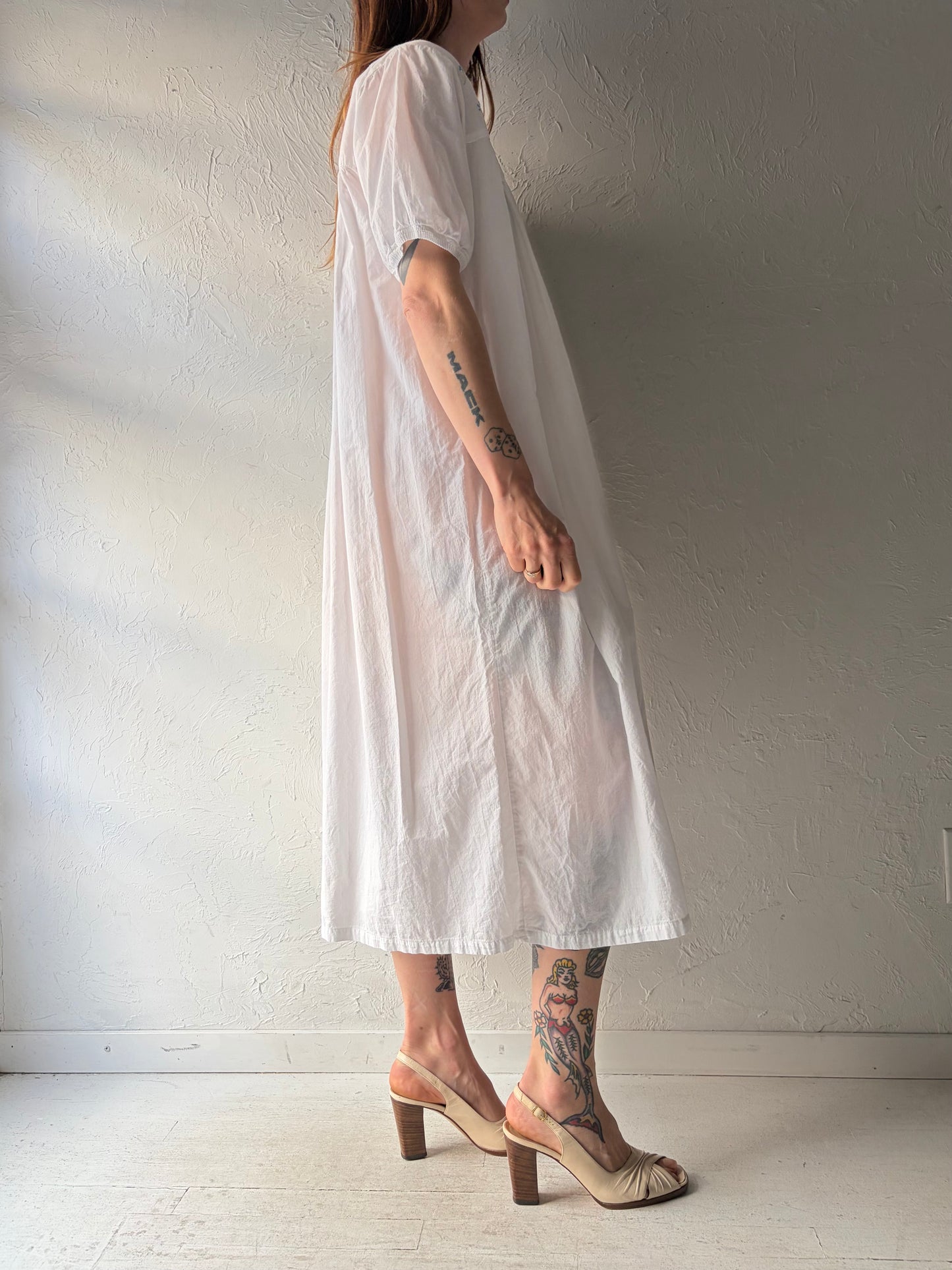 Y2k 'Secret Treasures' White Cotton Midi Dress / Large