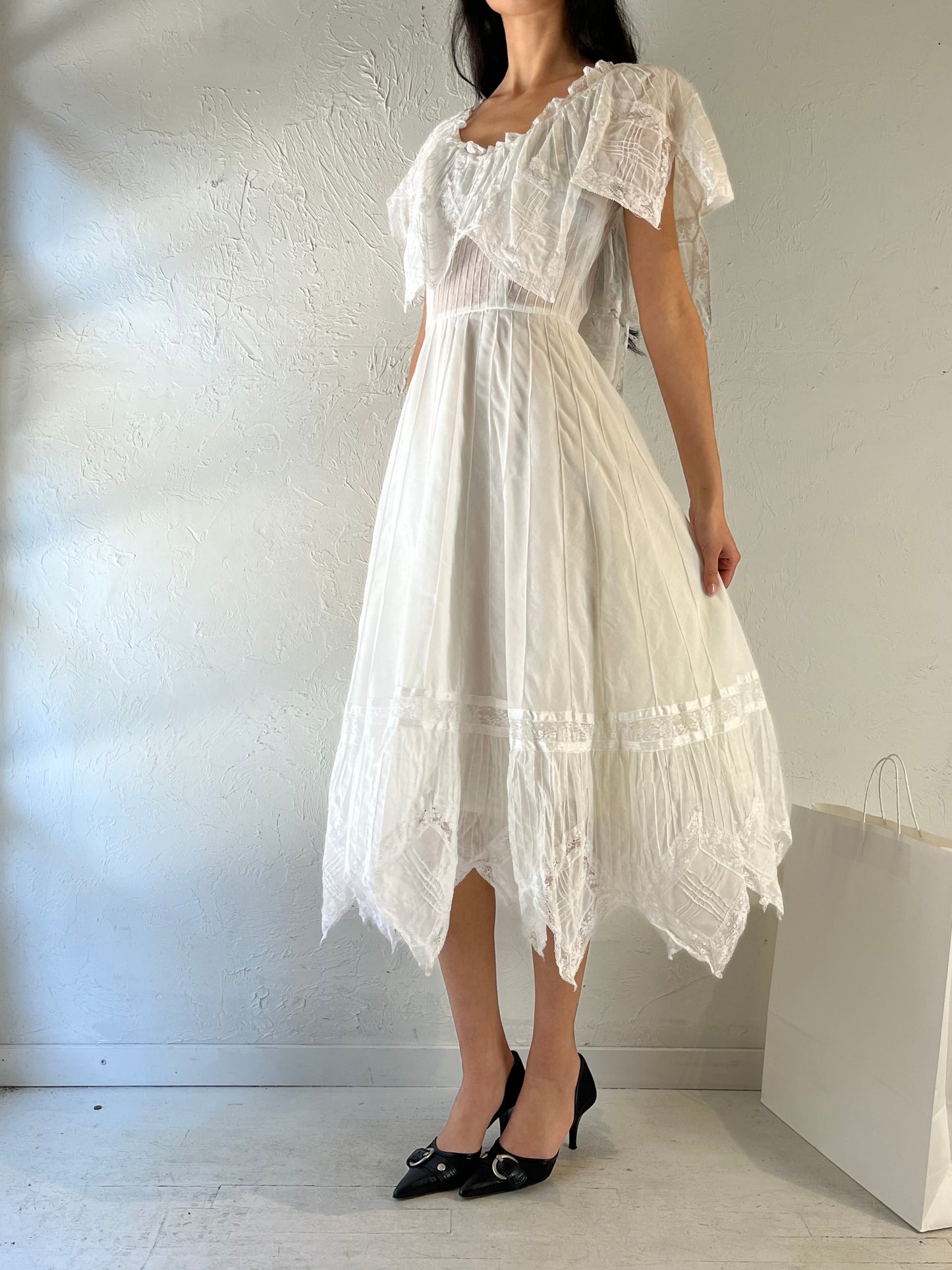 Vintage Handmade White Cotton Dress / Small