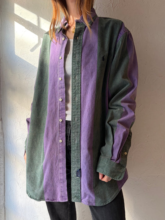90s 'Ralph Lauren' Striped Button Up Shirt / Large