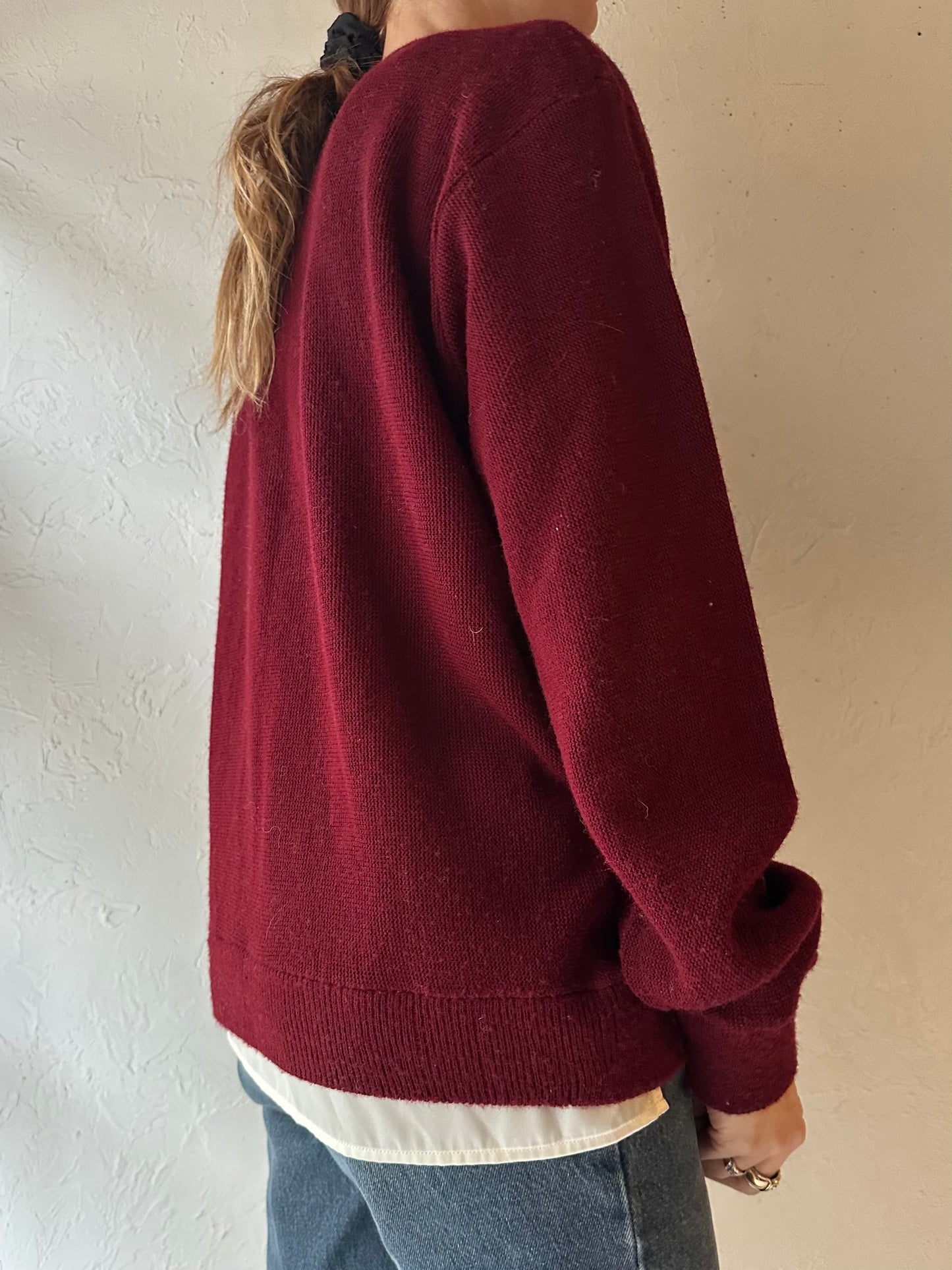 70s 'Sears' Burgundy Knit Cardigan Sweater / Large