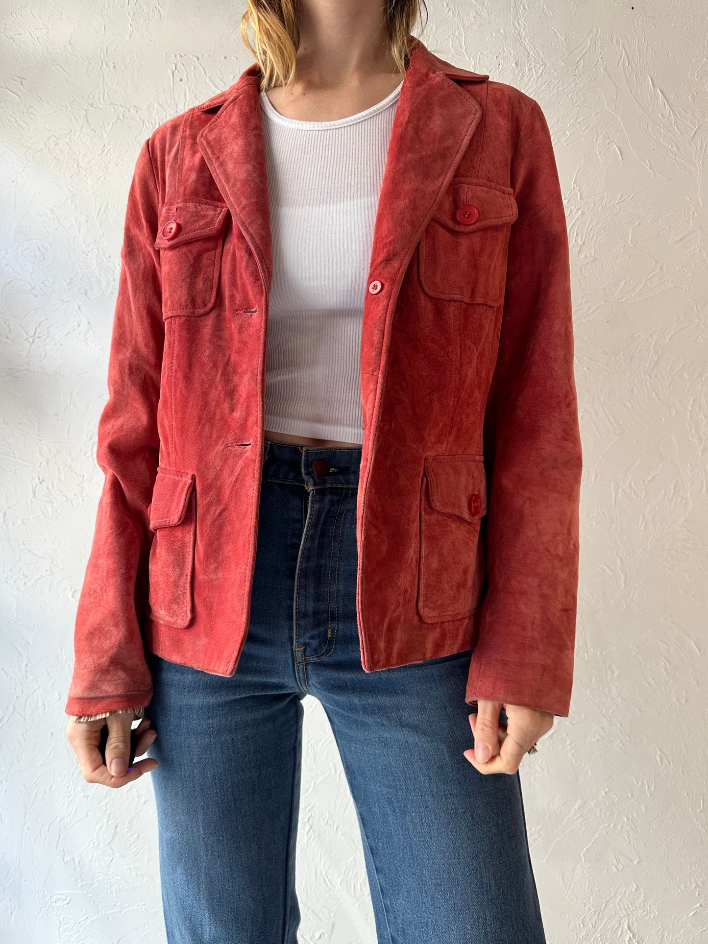 Y2k 'Danier' Red Suede Jacket / Small