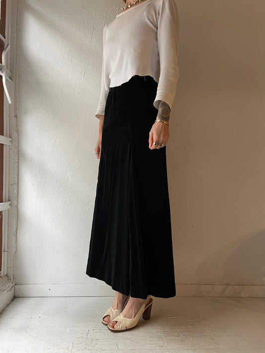 80s Black Velvet Maxi Skirt / XSmall