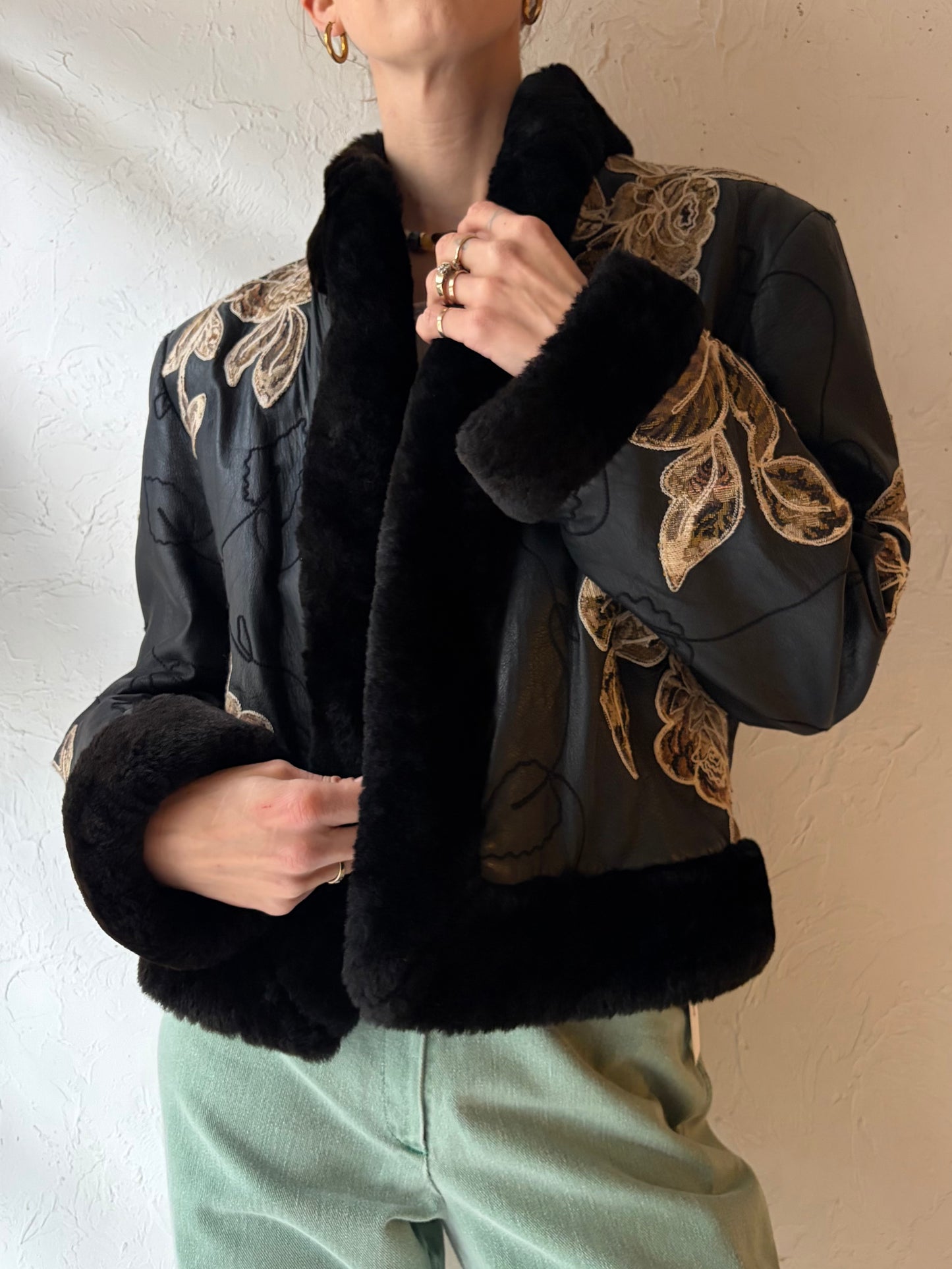 Vintage 'Wai Yin Chen' Embroidered Leather Jacket / Small