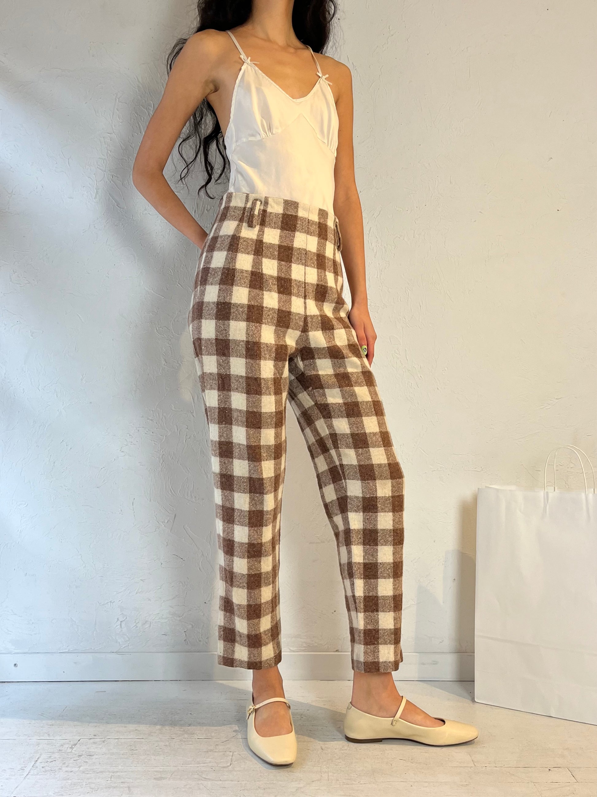 Vintage Handmade Wool Gingham Trousers / Medium