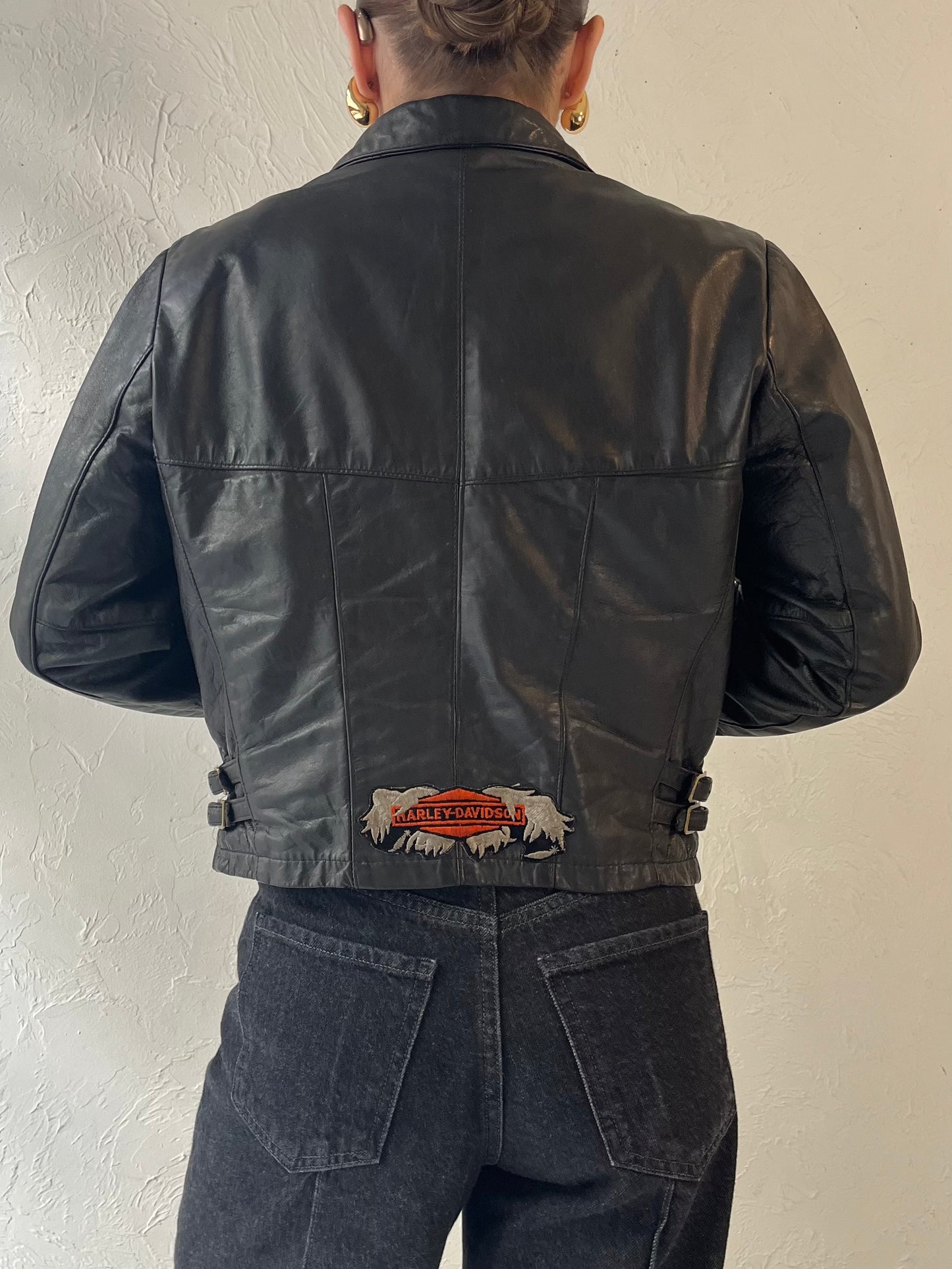 90s 'Group 5 Leathers' Harley Davidson Black Leather Jacket / Small