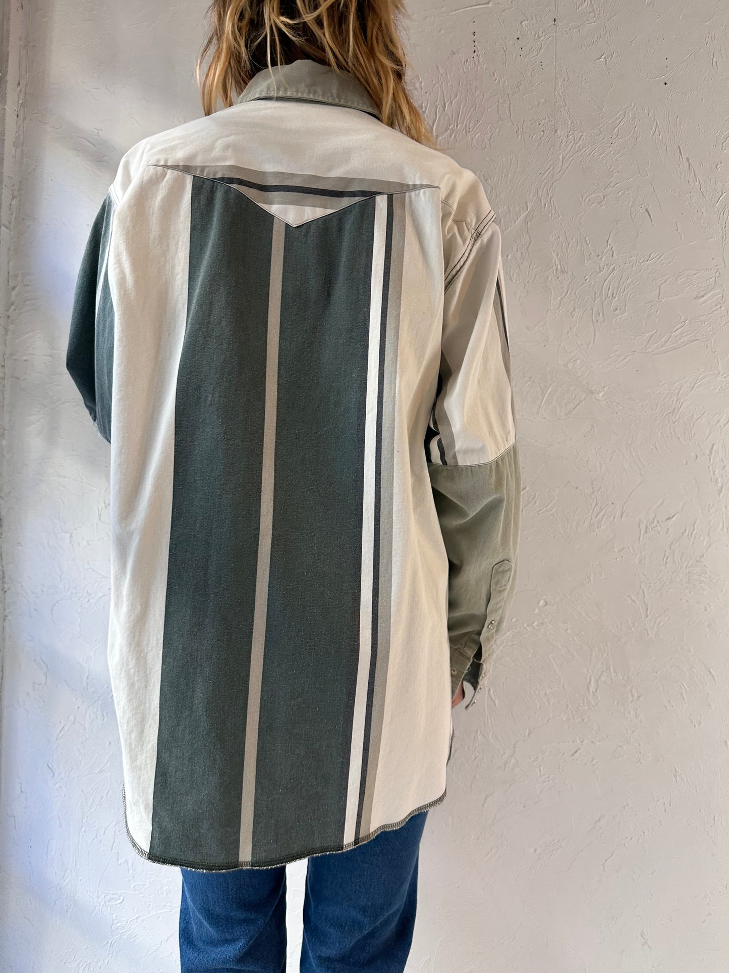 Vintage 'Wrangler' Striped Pearl Snap Shirt / Large