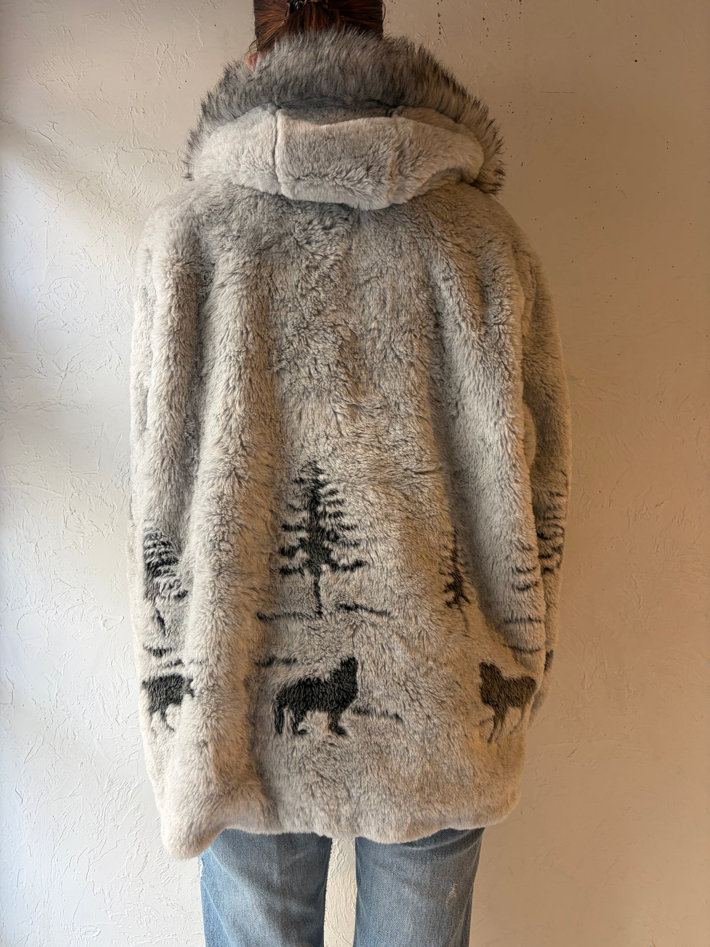Y2k 'Northern Lifestyles' Faux Fur Hooded Jacket / Medium