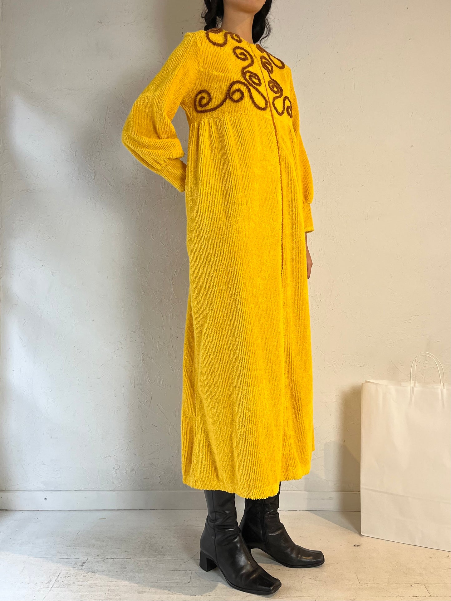 70s ‘Everwear’ Chenille Yellow Dress / Medium