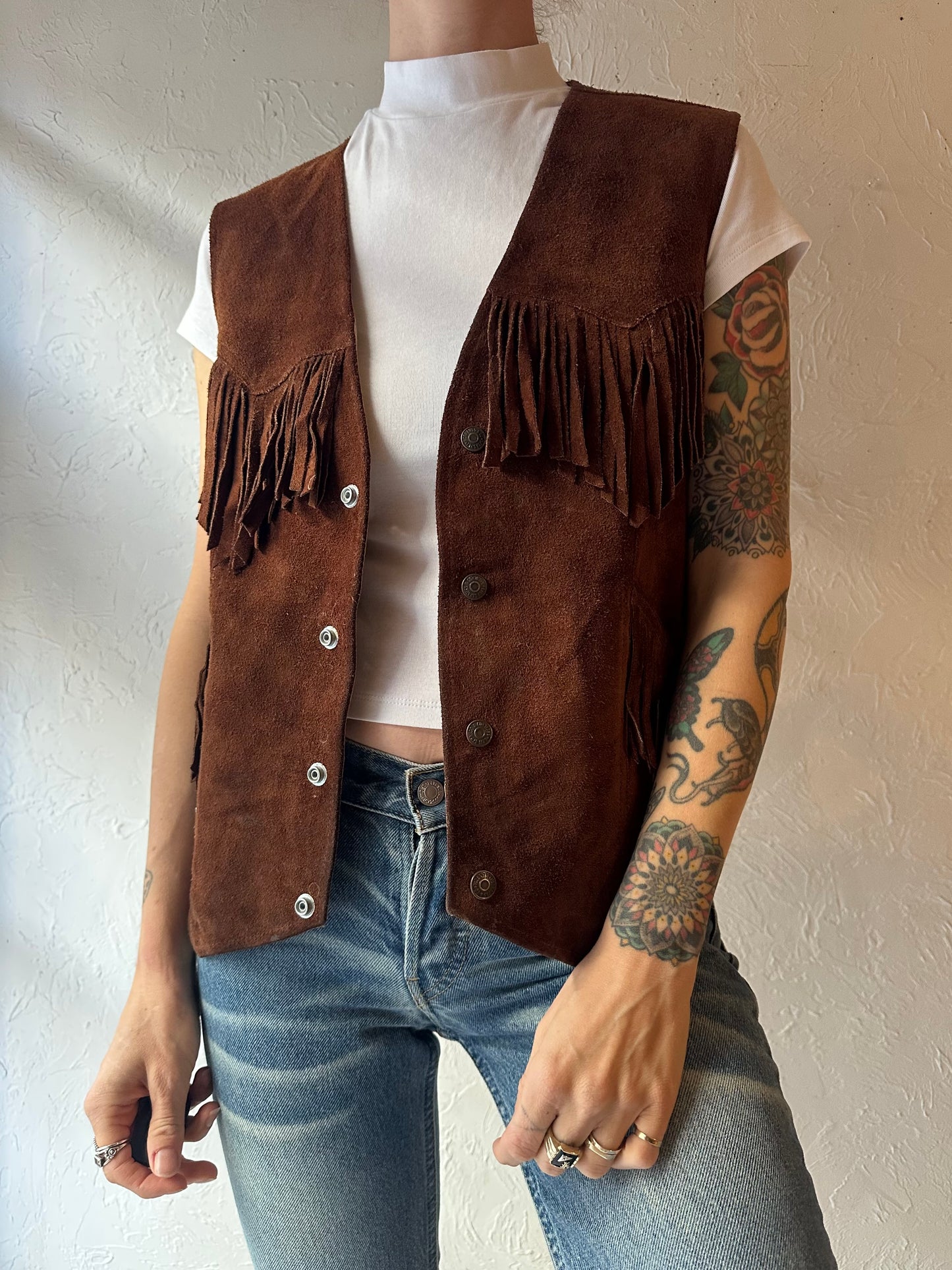 70s 'Levis' Leather Fringe Vest / Medium
