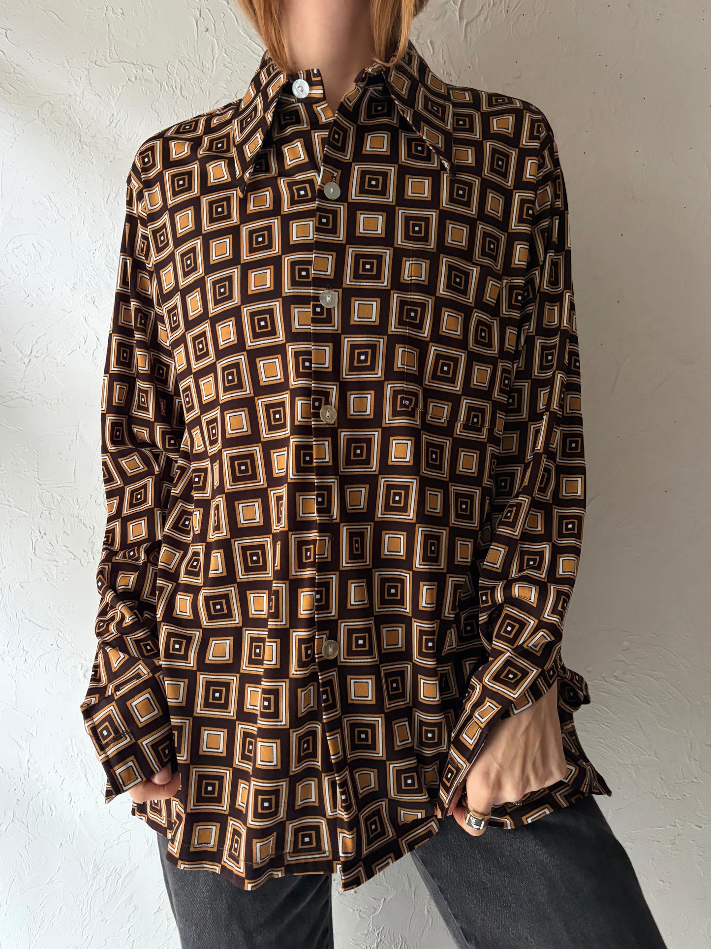 70s 'Don Lopez' Brown Patterned Shirt / Large