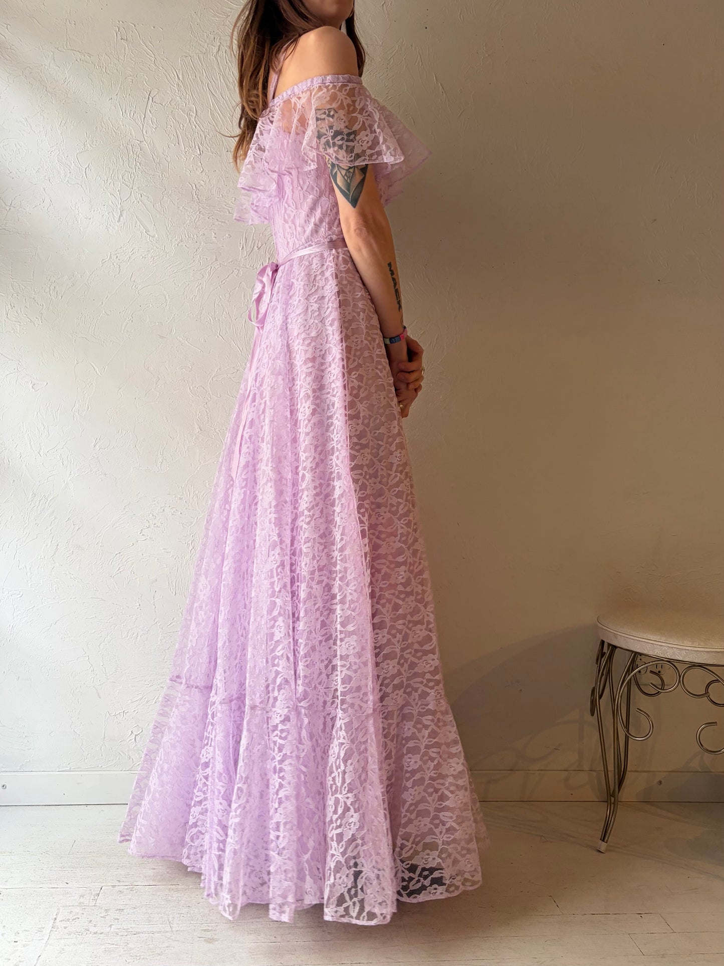 70s 'Impressions' Purple Lace Formal Dress / Union Made / Small