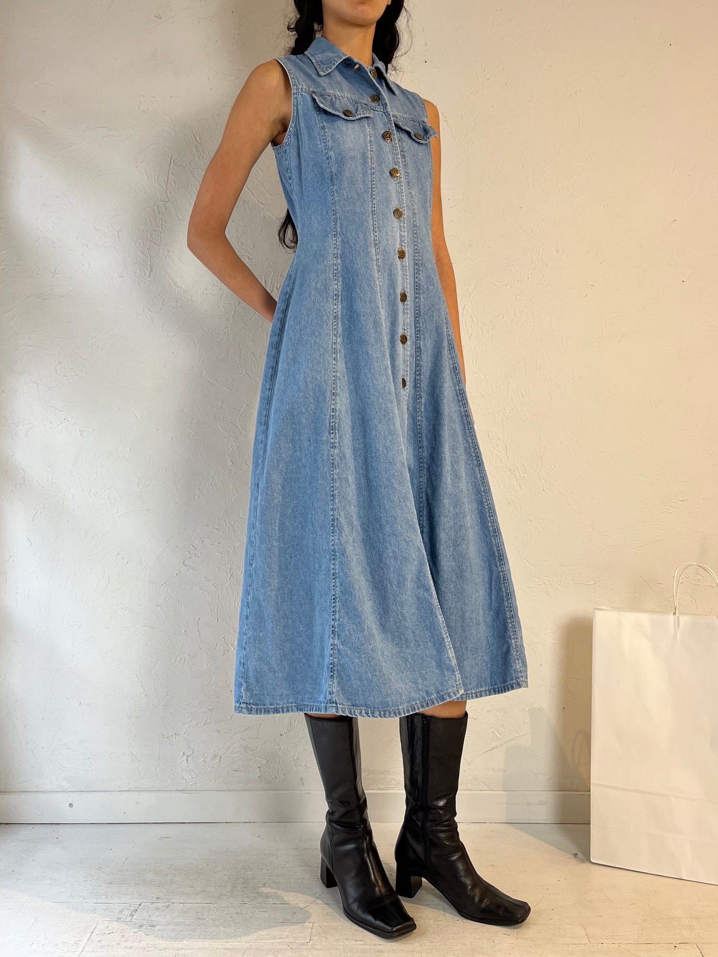 90s ‘Peace by Piece’ Button Up Denim Dress / Small