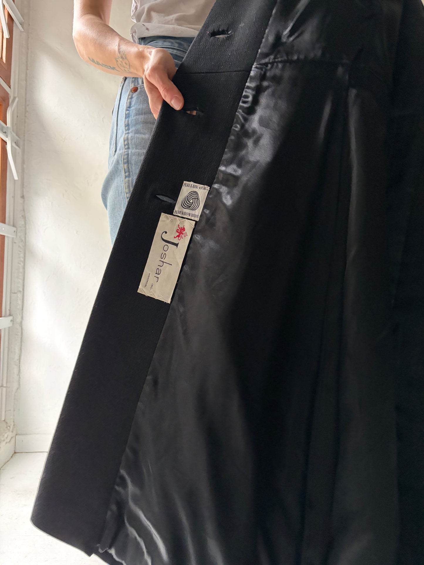 70s 'Joshar' Black Wool Coat / Small