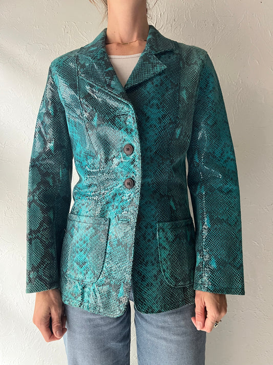 Vintage 'Vera Pelle' Blue Leather Jacket / Small