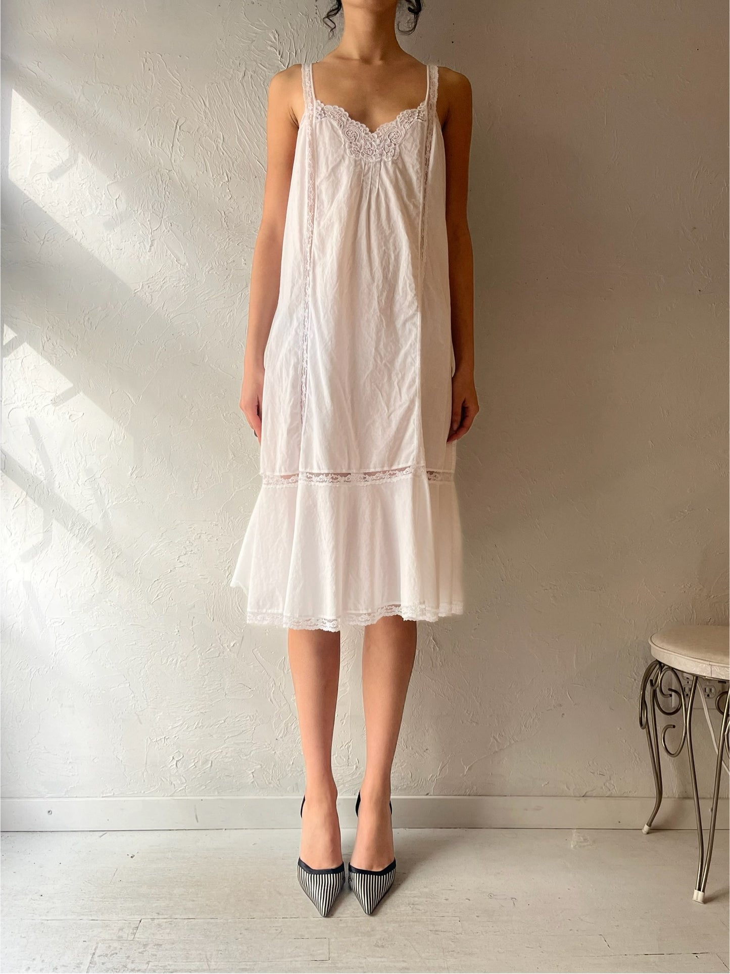 Vintage White Cotton Midi Dress / Medium