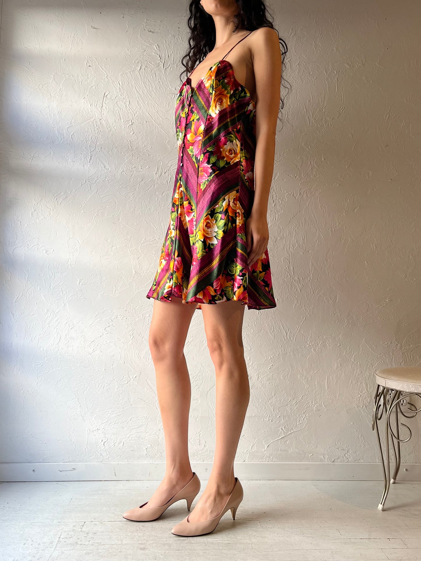 90s 'Victoria Secret Gold Label' Floral Slip Dress / Medium