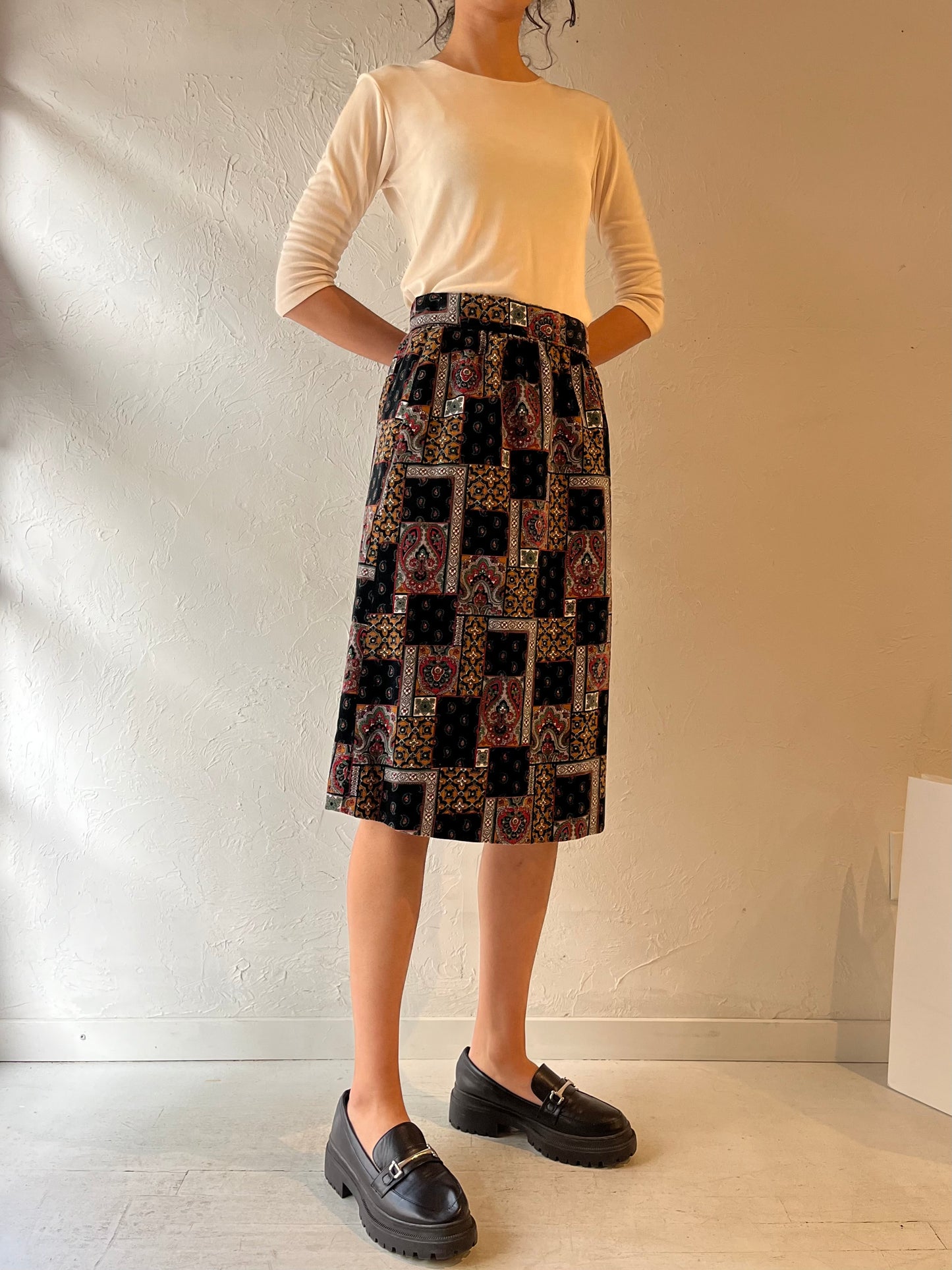 Vintage Handmade Velvet Midi Skirt / Small