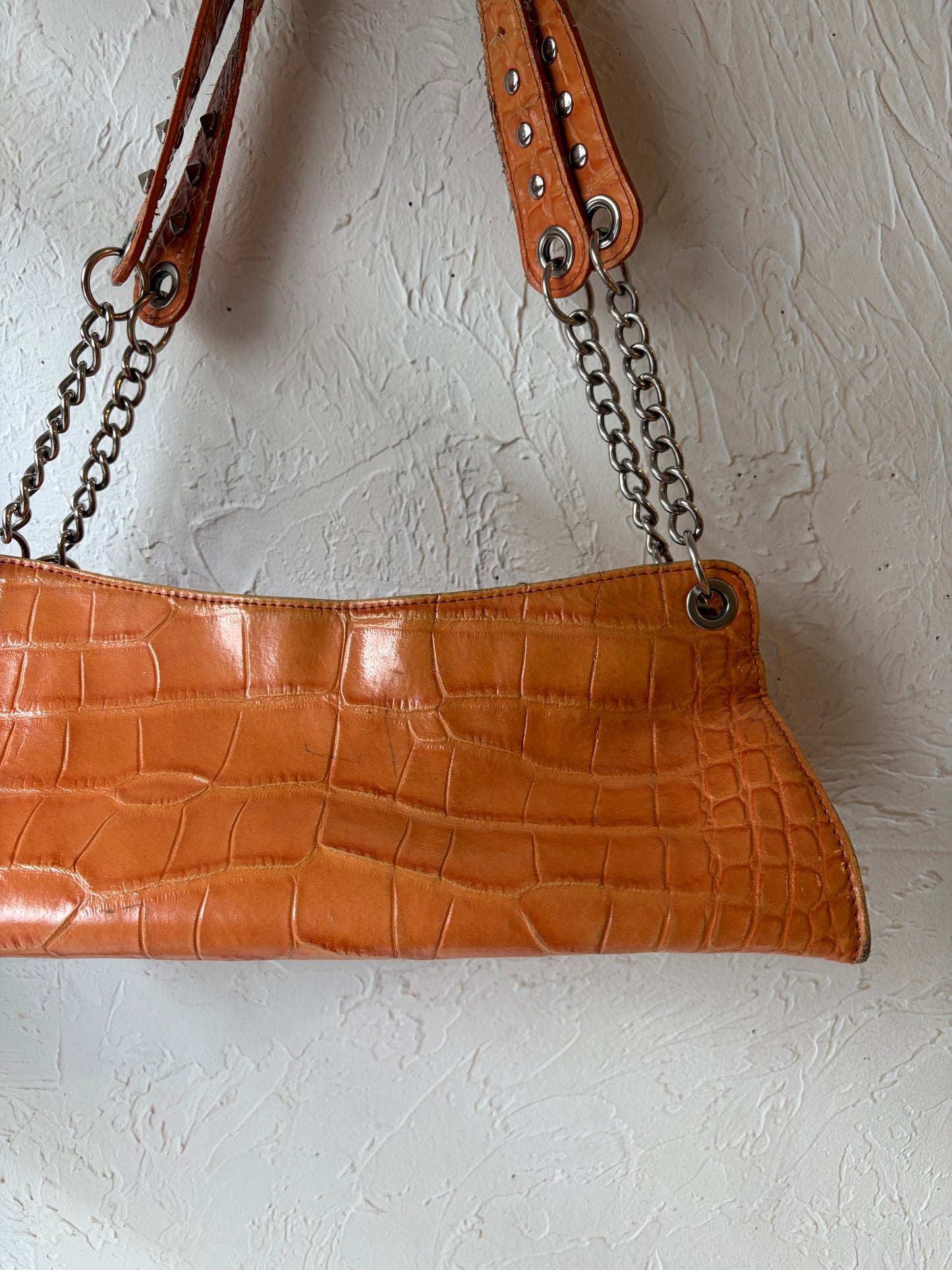Vintage 'Harley Davidson' Orange Croc Purse