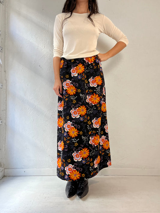 70s 'Earle Picard' Floral Print Maxi Skirt / Medium