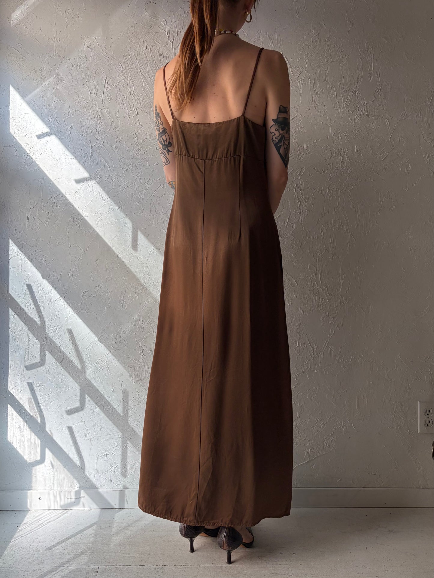 90s 'Jacob' Silky Brown Maxi Dress / Medium