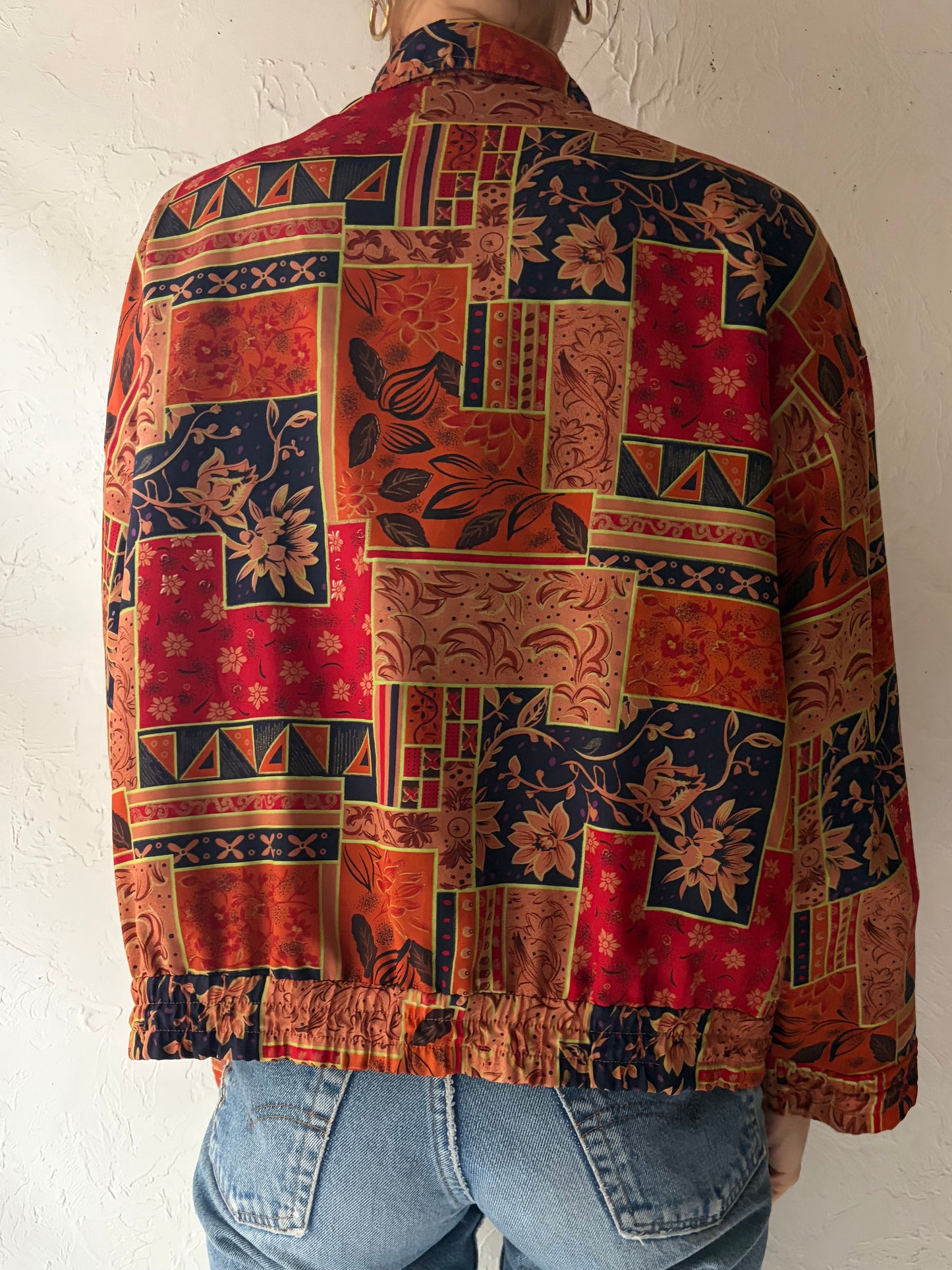 90s 'R&R' Vintage Floral Retro Bomber Jacket / Large