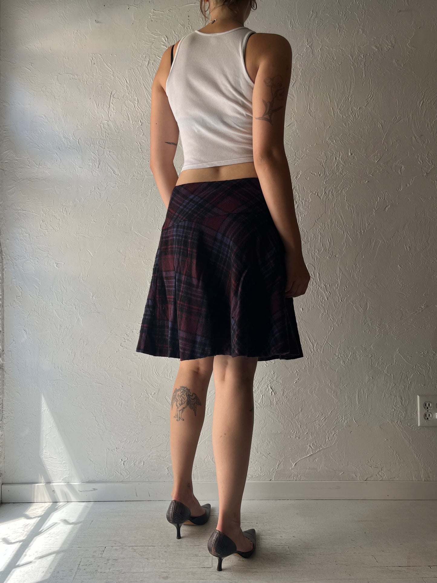 Y2k 'Ralph Lauren' Plaid Knit Academia Mini Skirt / Small