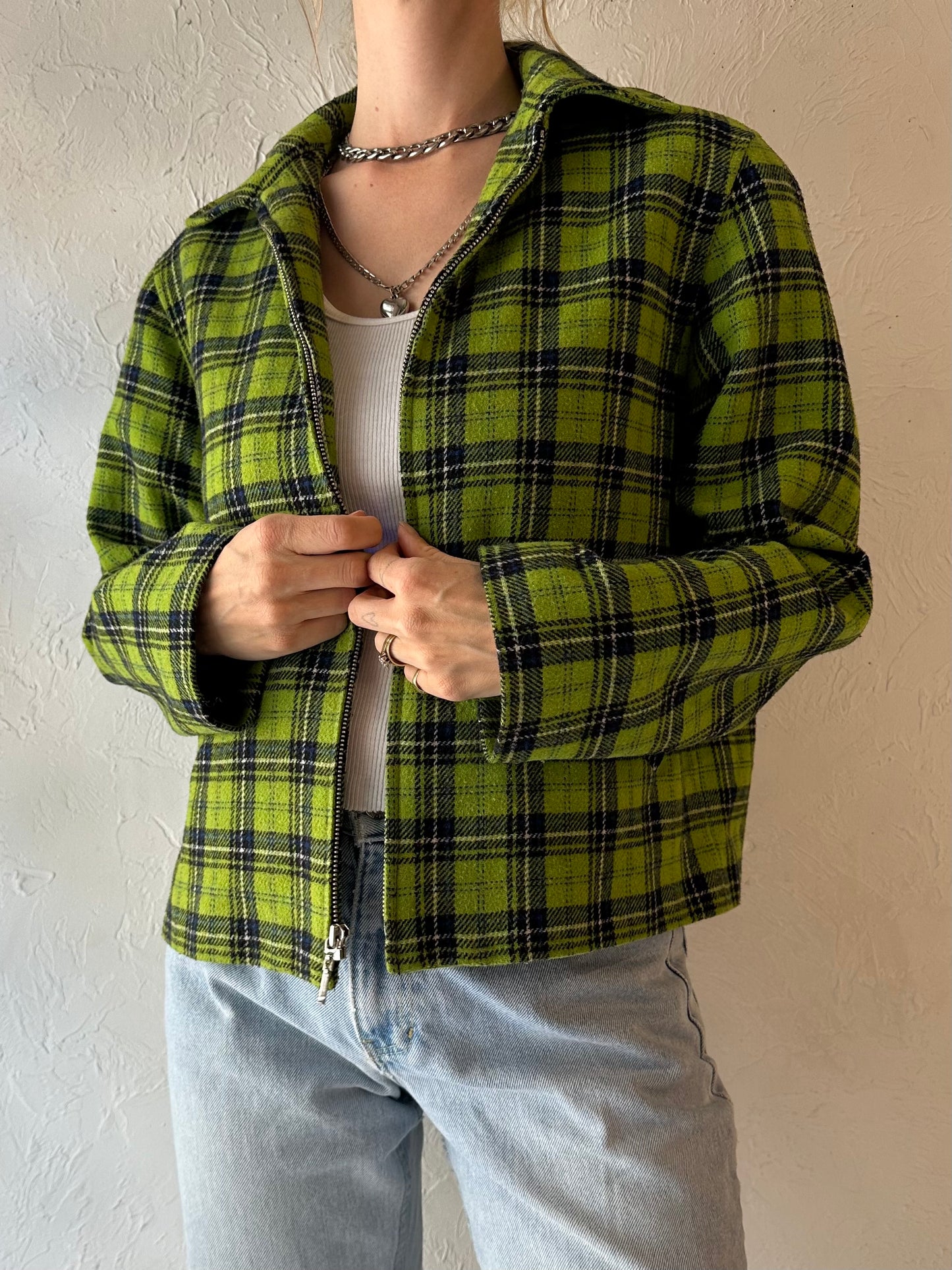 90s 'Maurices' Green Plaid Jacket / Medium