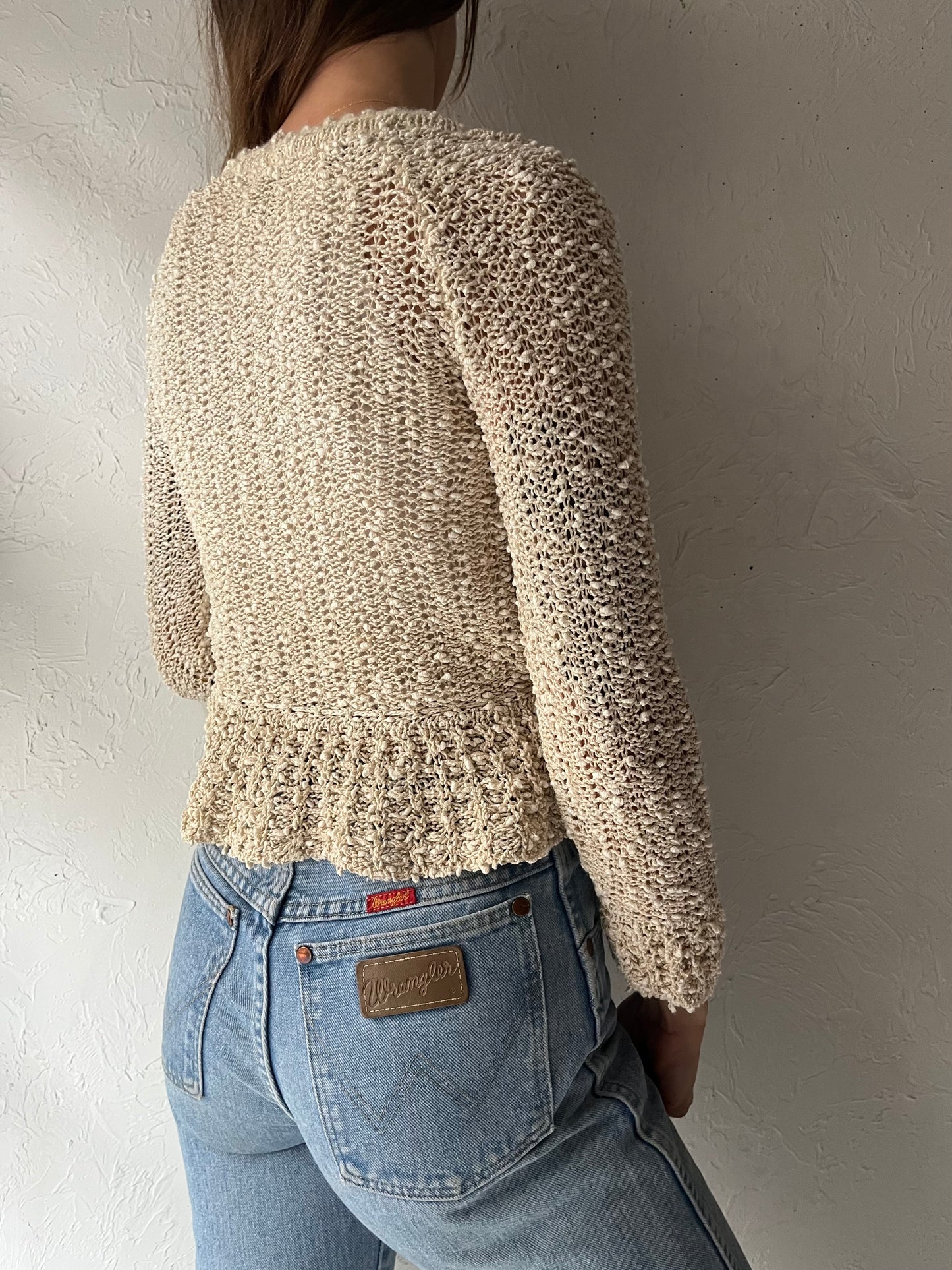 70s 'Pallas' Long Sleeve Linen Cardigan Sweater / Small