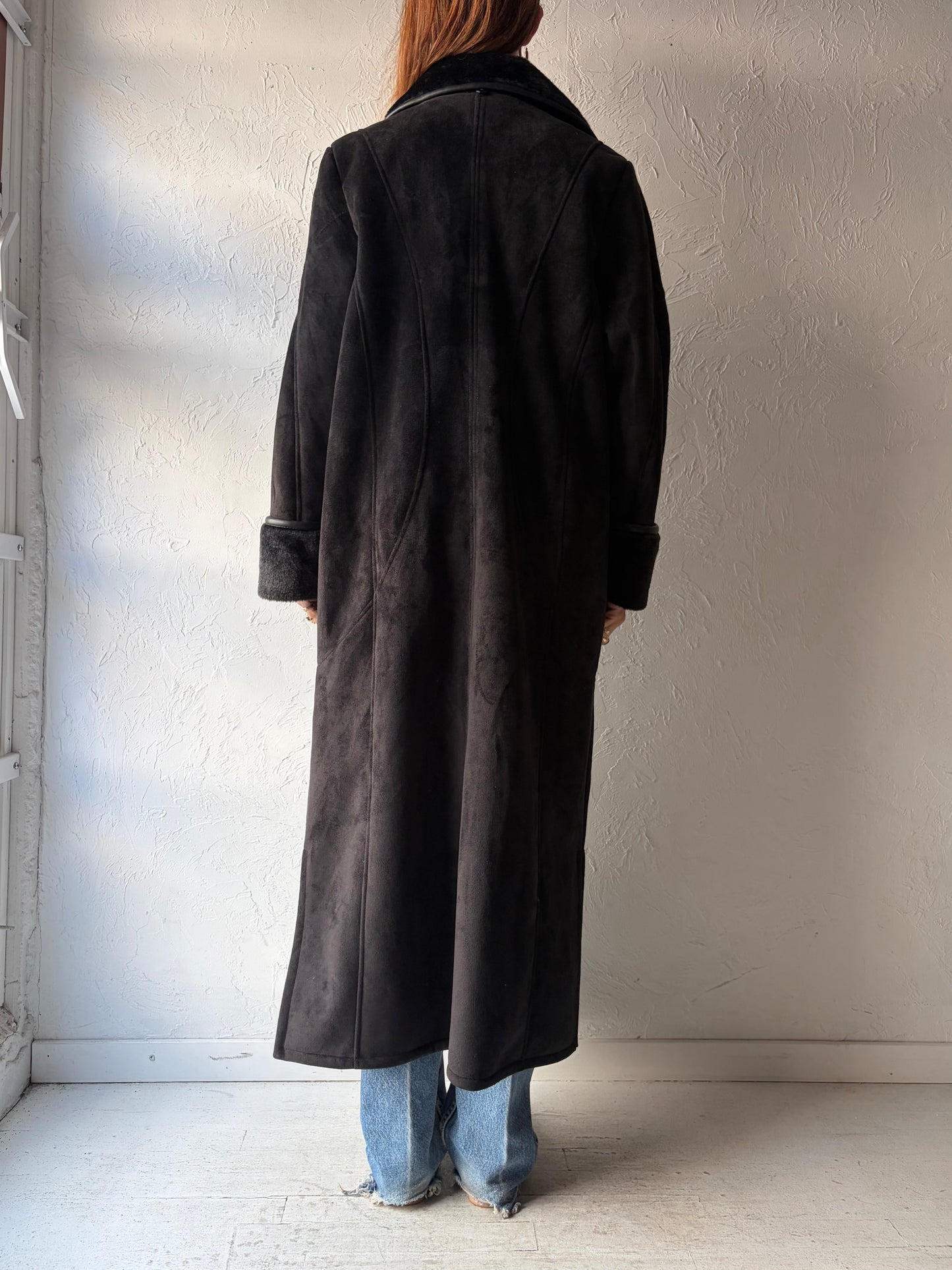 Vintage 'Pizazz' Black Micro Suede Coat / Small