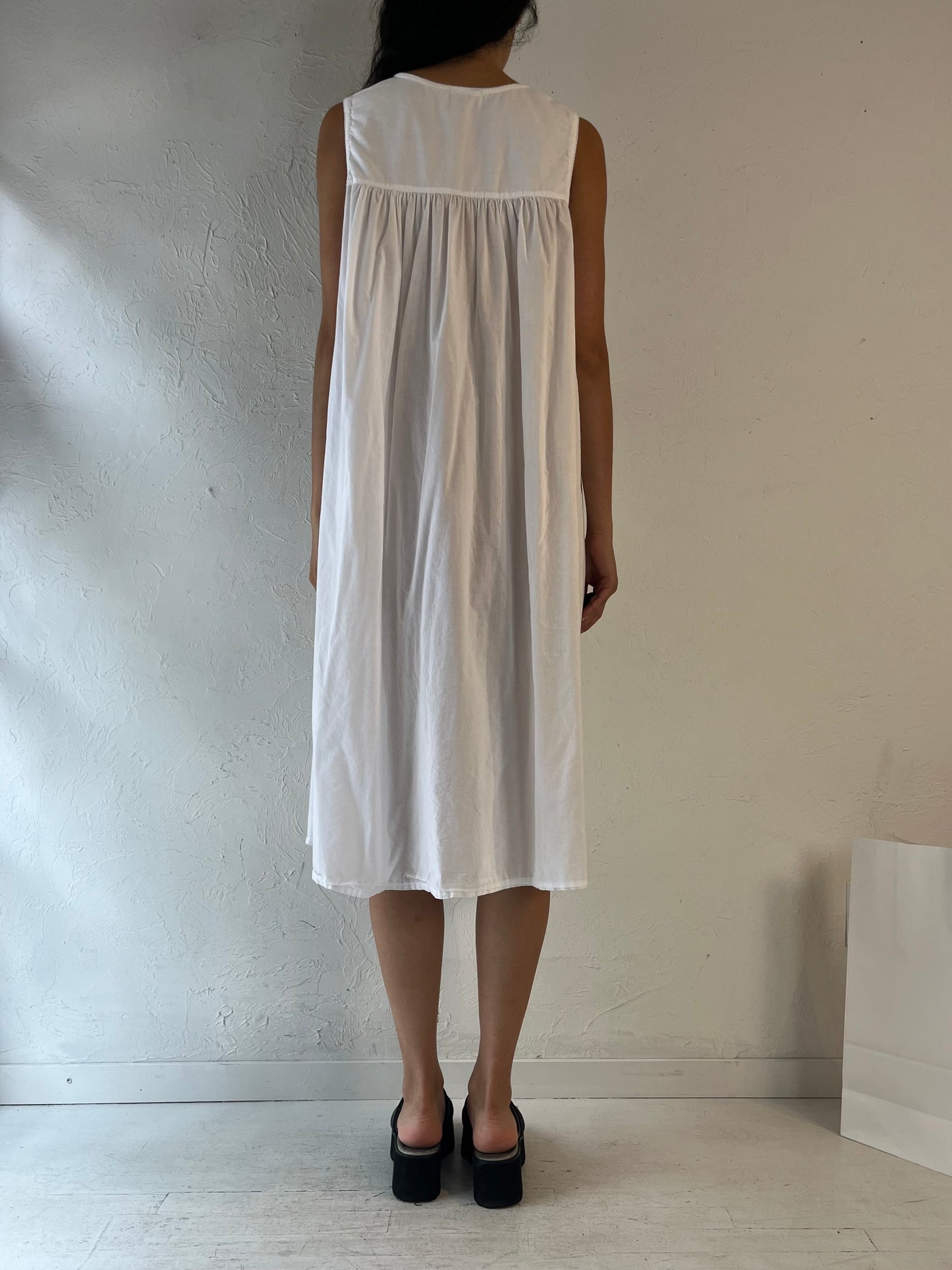 Vintage White Cotton Midi Dress / Medium