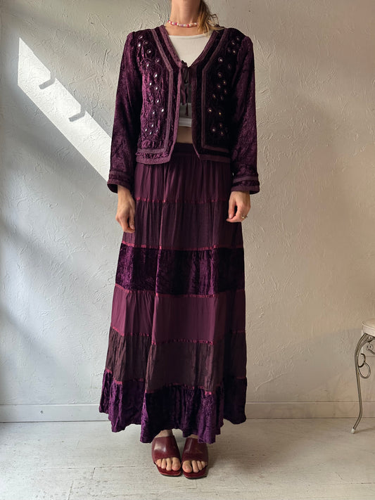 90s 'White Stag' Purple Velvet Skirt Set / Medium