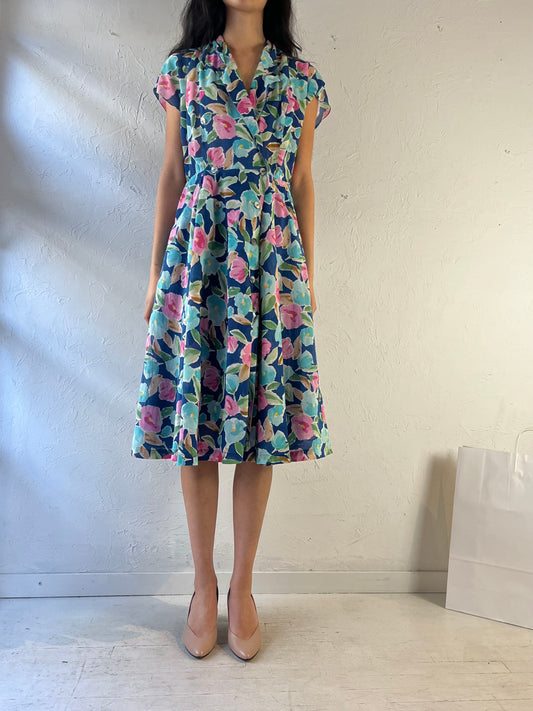 90s ‘Lead’ Floral Print Midi Dress / Medium