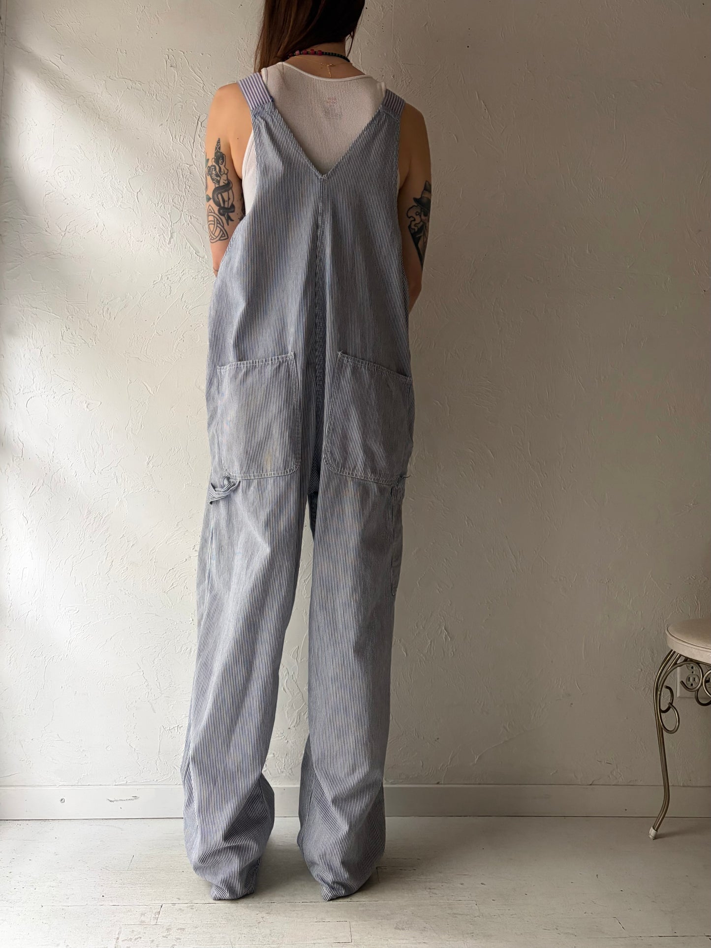 Vintage 'Golden Horse' Pin Striped Workwear Overalls / Medium