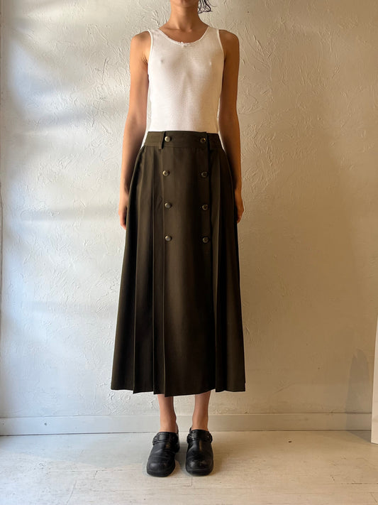 80s ‘Femme De Carriere’ Green Pleated Midi Skirt / Medium