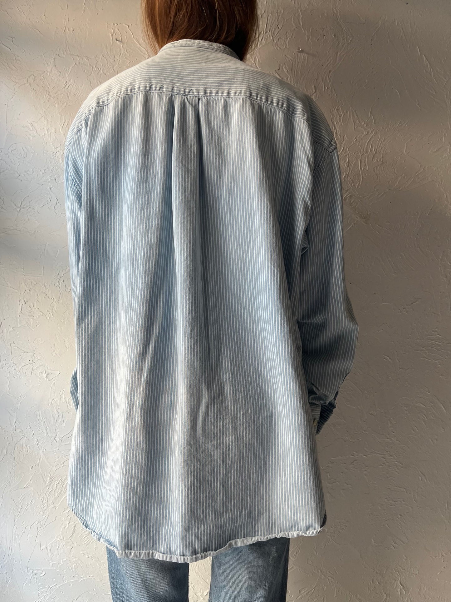 90s 'Gap' Pinstripe Button Up Denim Shirt / Large