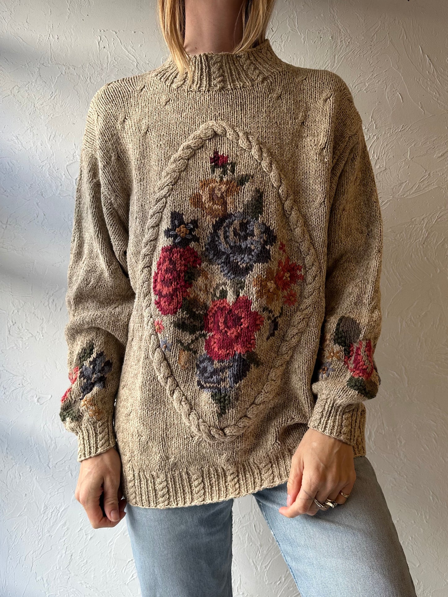 90s ‘Bushwacker’ Floral Knit Sweater / Medium