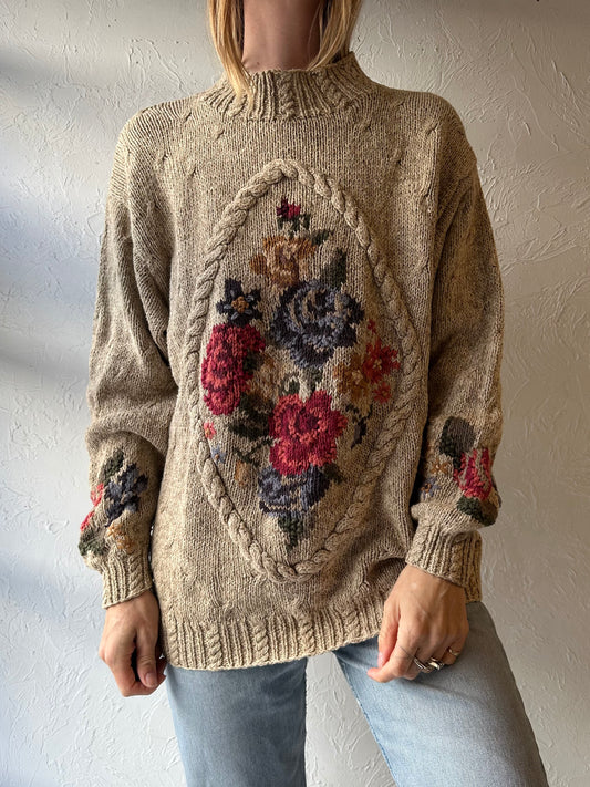 90s ‘Bushwacker’ Floral Knit Sweater / Medium