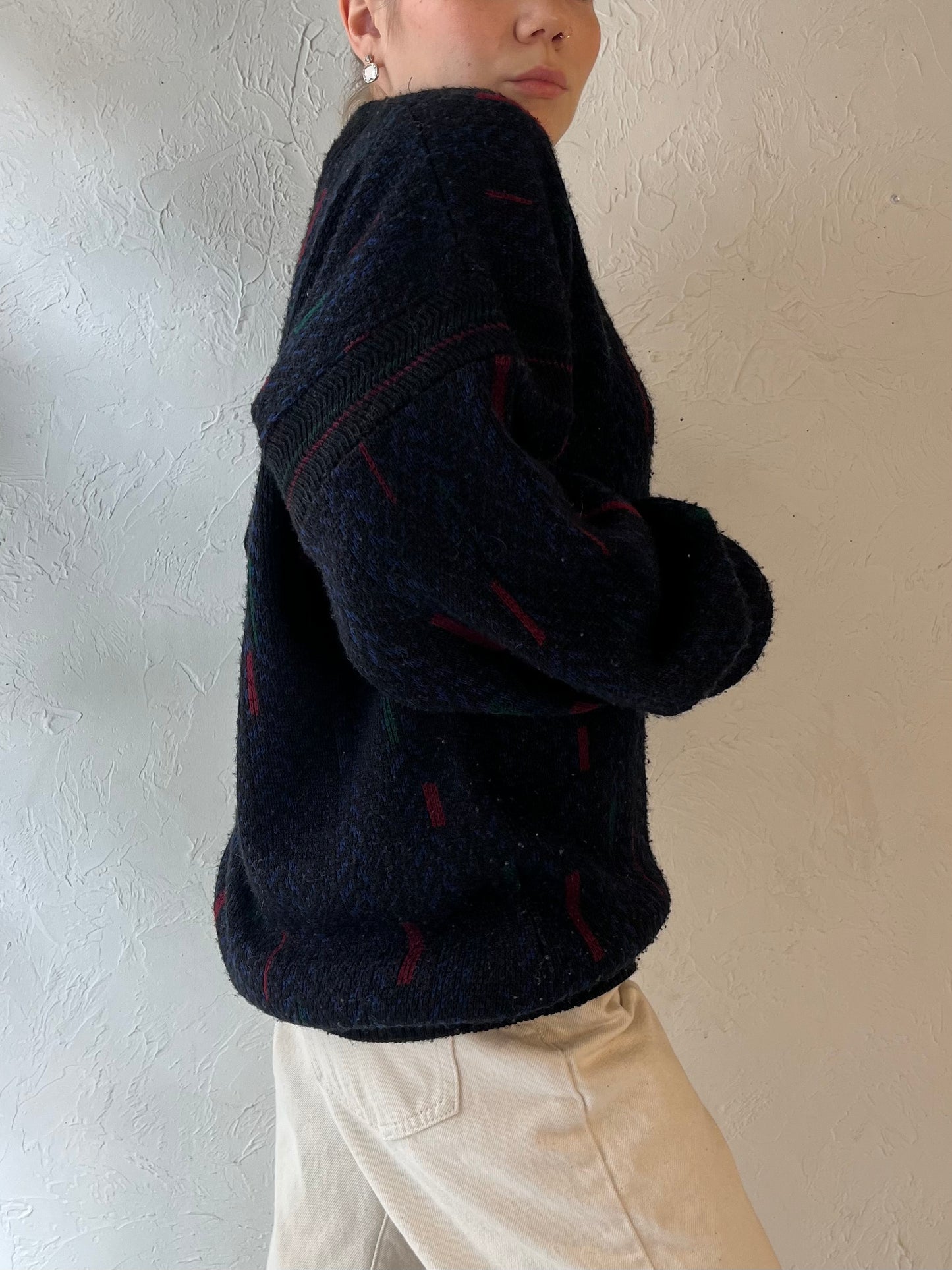 80s 'London Fog' V Neck Knit Sweater / Medium