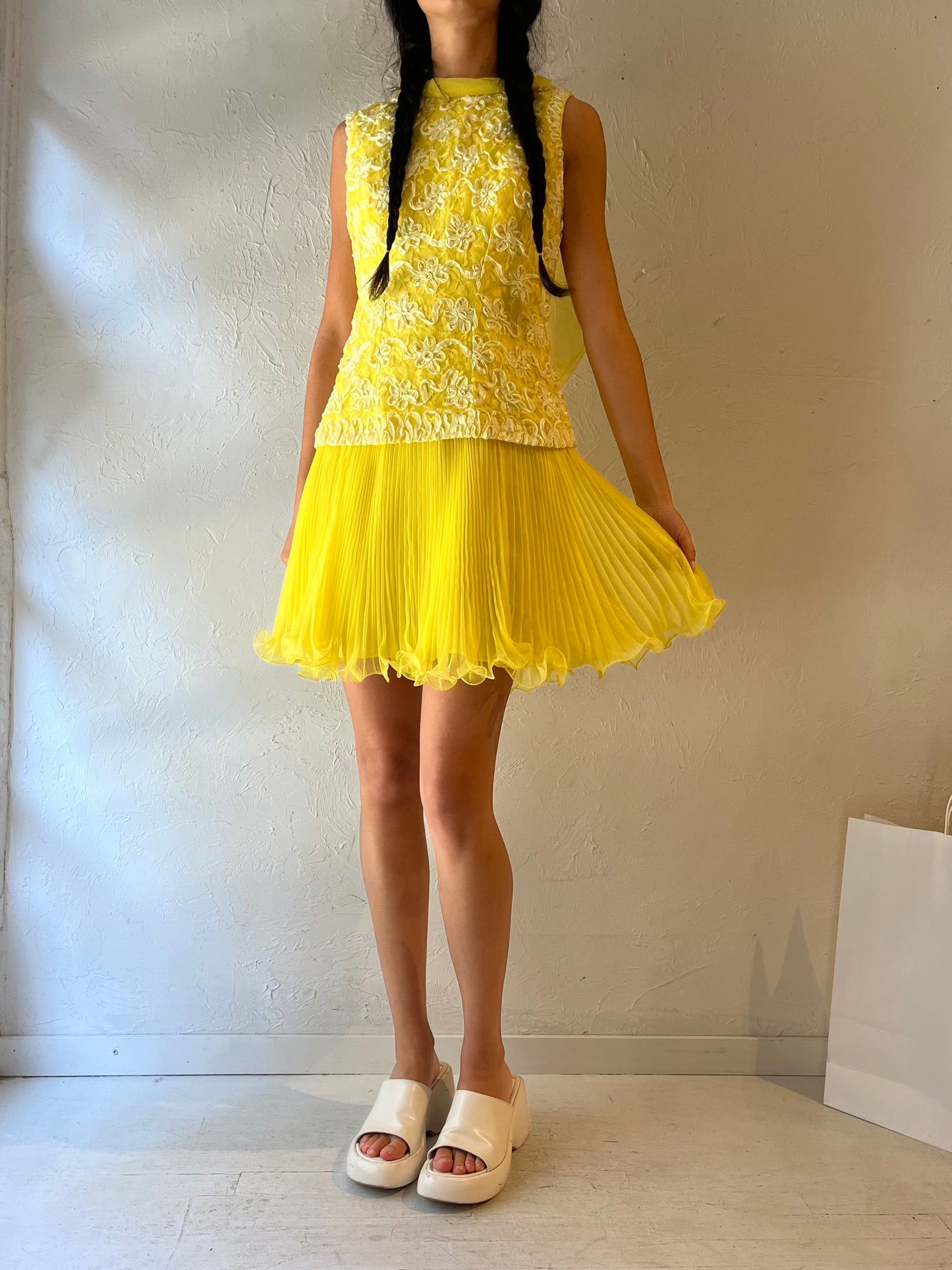 60s Yellow Sleeveless Dress / Union Made / Small