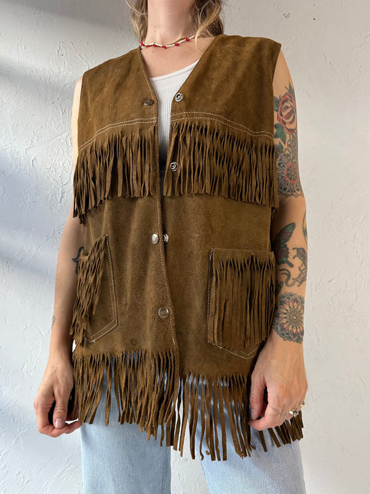 Vintage Suede Leather Western Fringe Vest / Medium