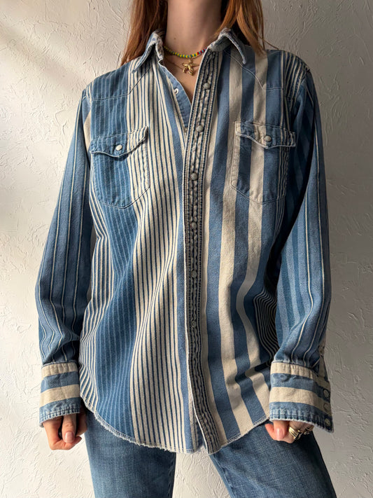 90s 'Wrangler' Denim Pearl Snap Western Shirt / Medium