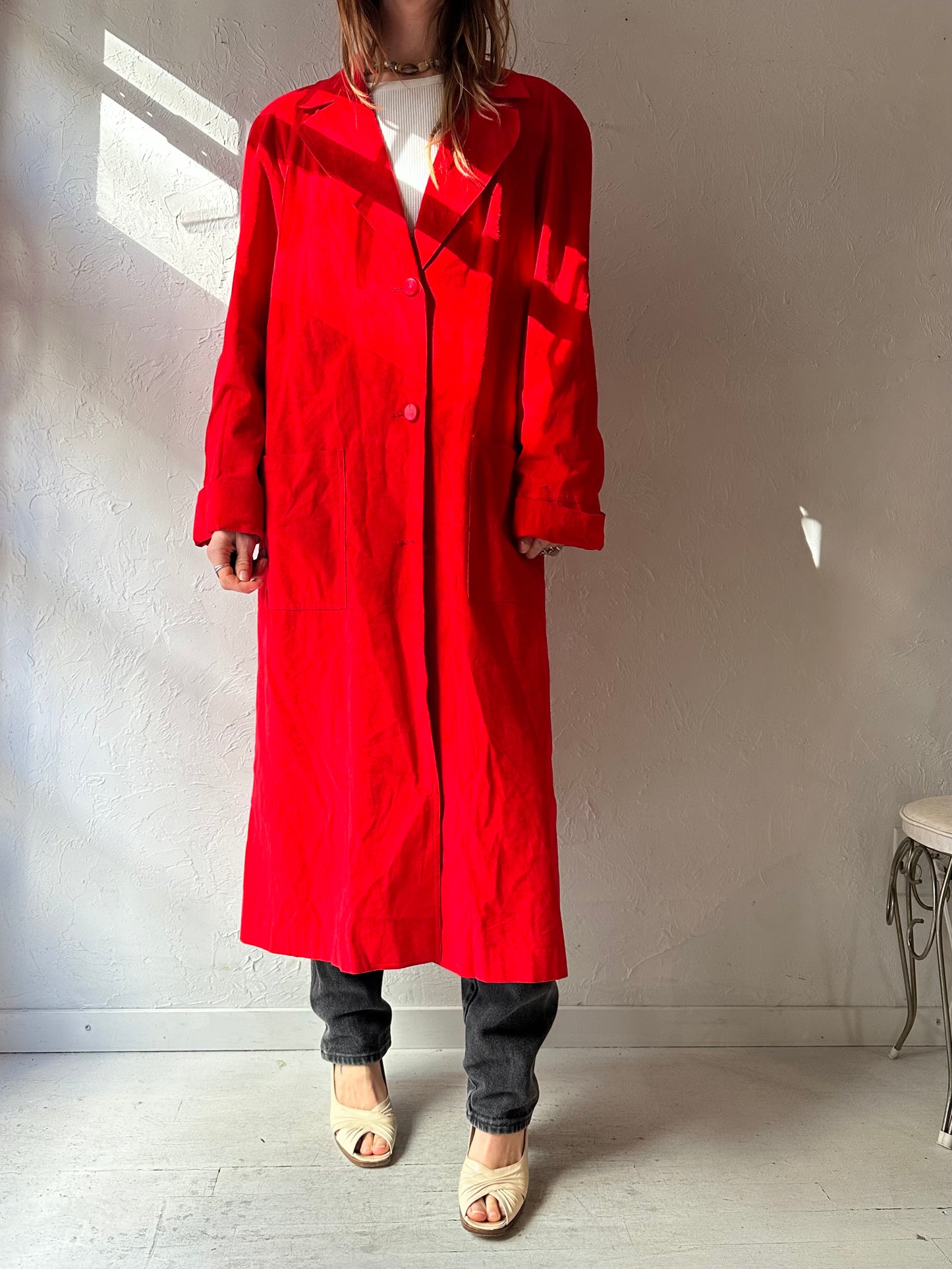 70s 'Ultra Suede' Red Trench Coat / Union Made / Medium
