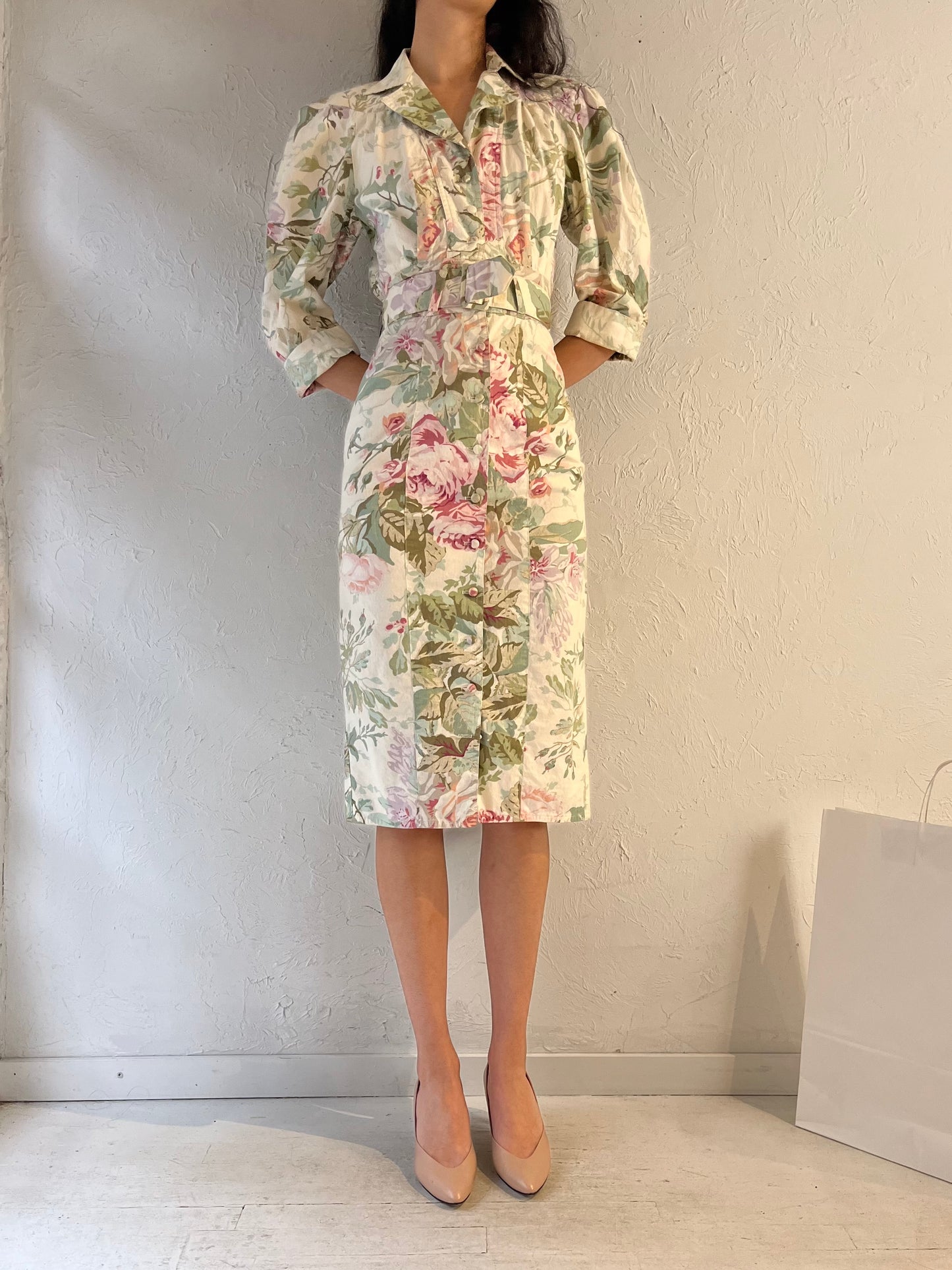 90s ‘Karen Alexander’ Collared Floral Shirt Dress/ Small