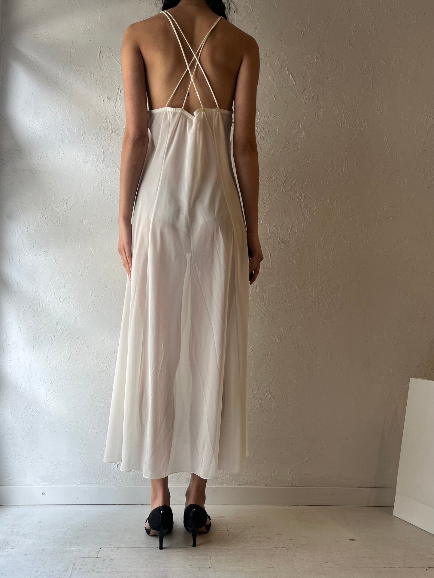 90s ‘Flora’ White Romantic Slip Dress / XL
