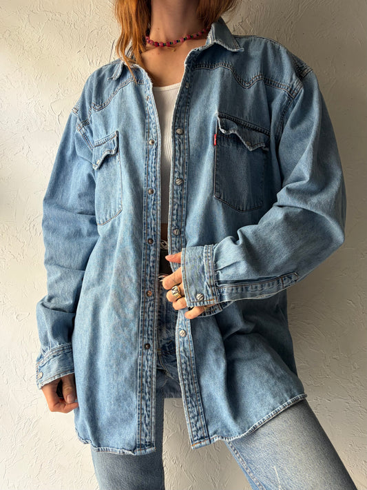 90s 'Levis' Pearl Snap Western Denim Shirt / XL