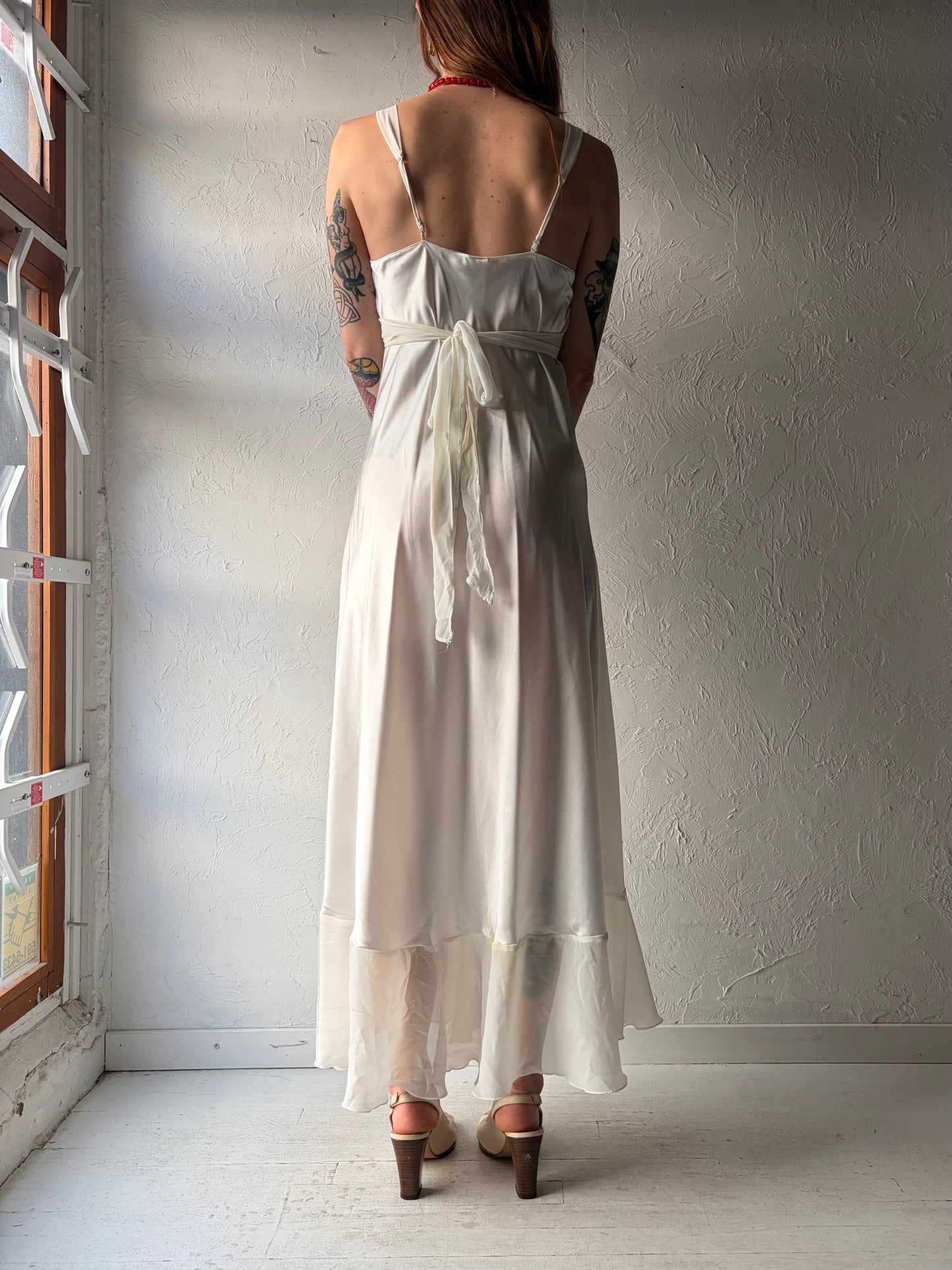 Y2k 'In Bloom' White Silky Fairycore Slip Dress / Small