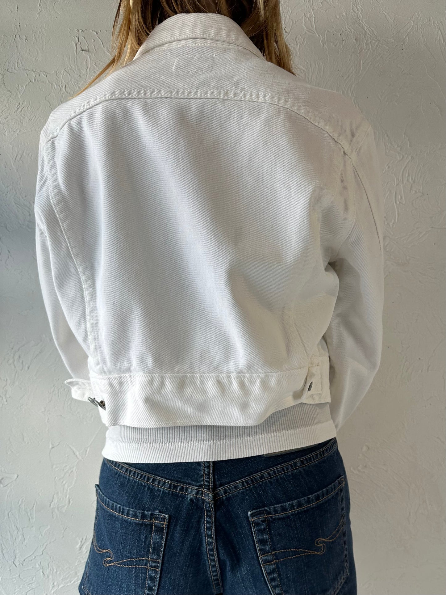 90s 'Calvin Klein' White Cropped Denim Jacket / Small